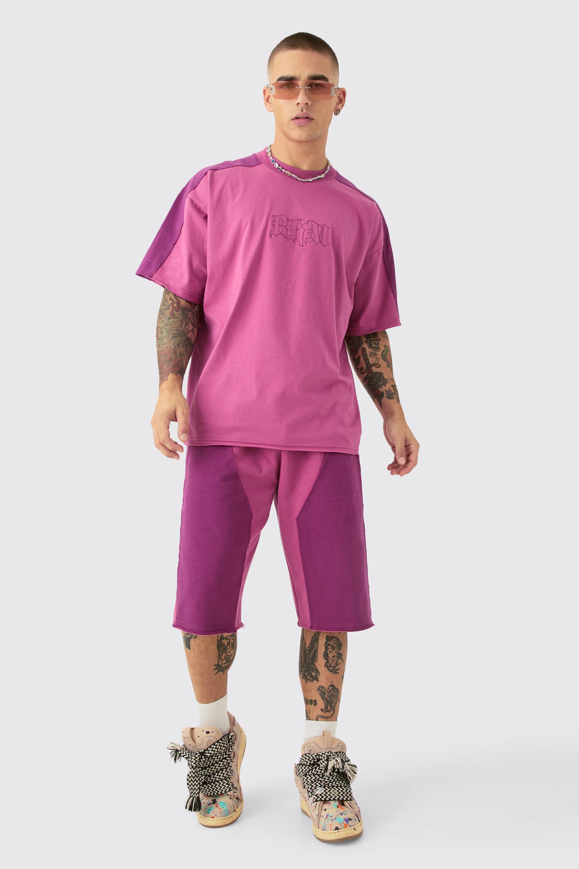 Image of Oversized Nibbled Applique Jort Set, Pink