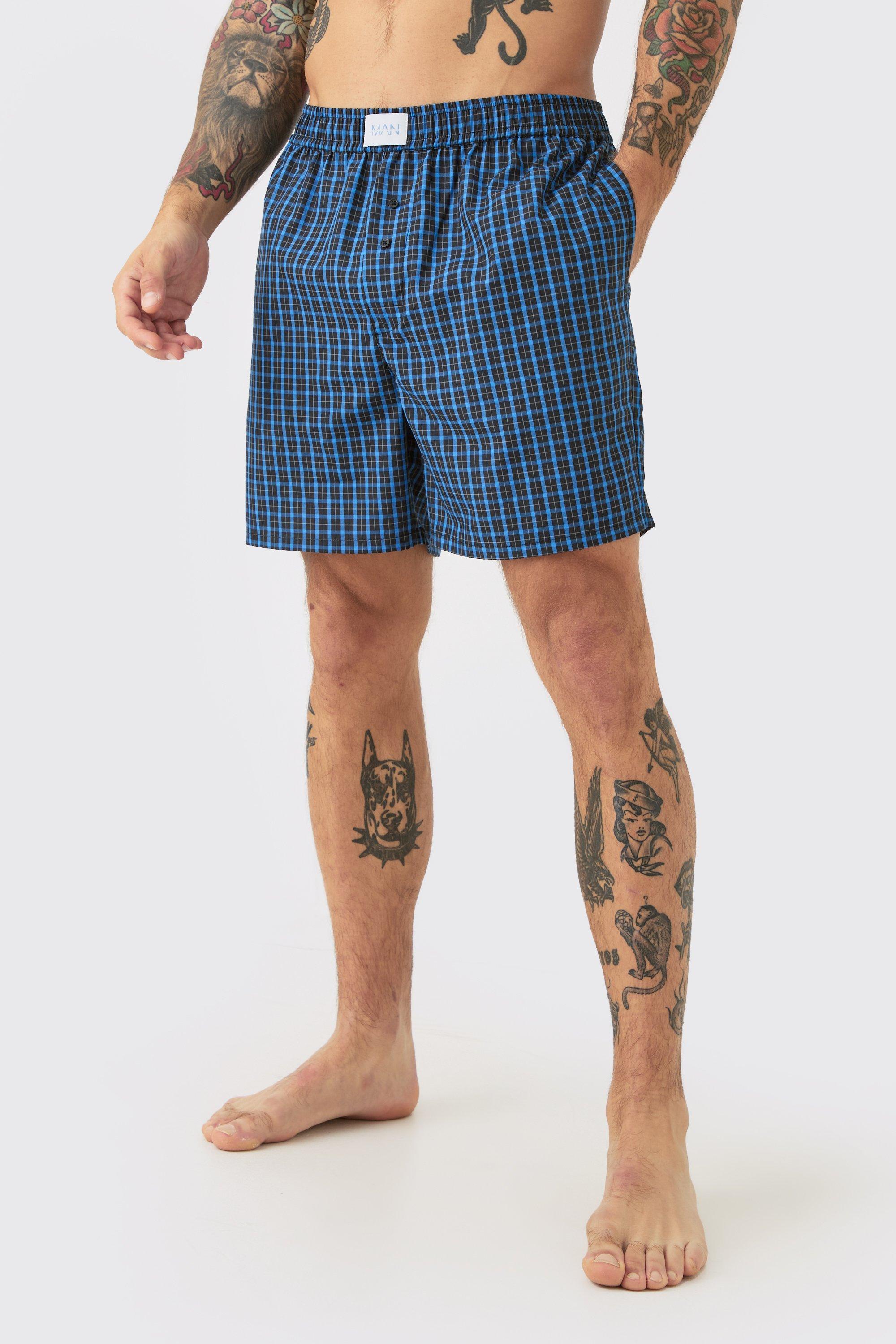 Mens Checked Woven Boxers In Black, Black