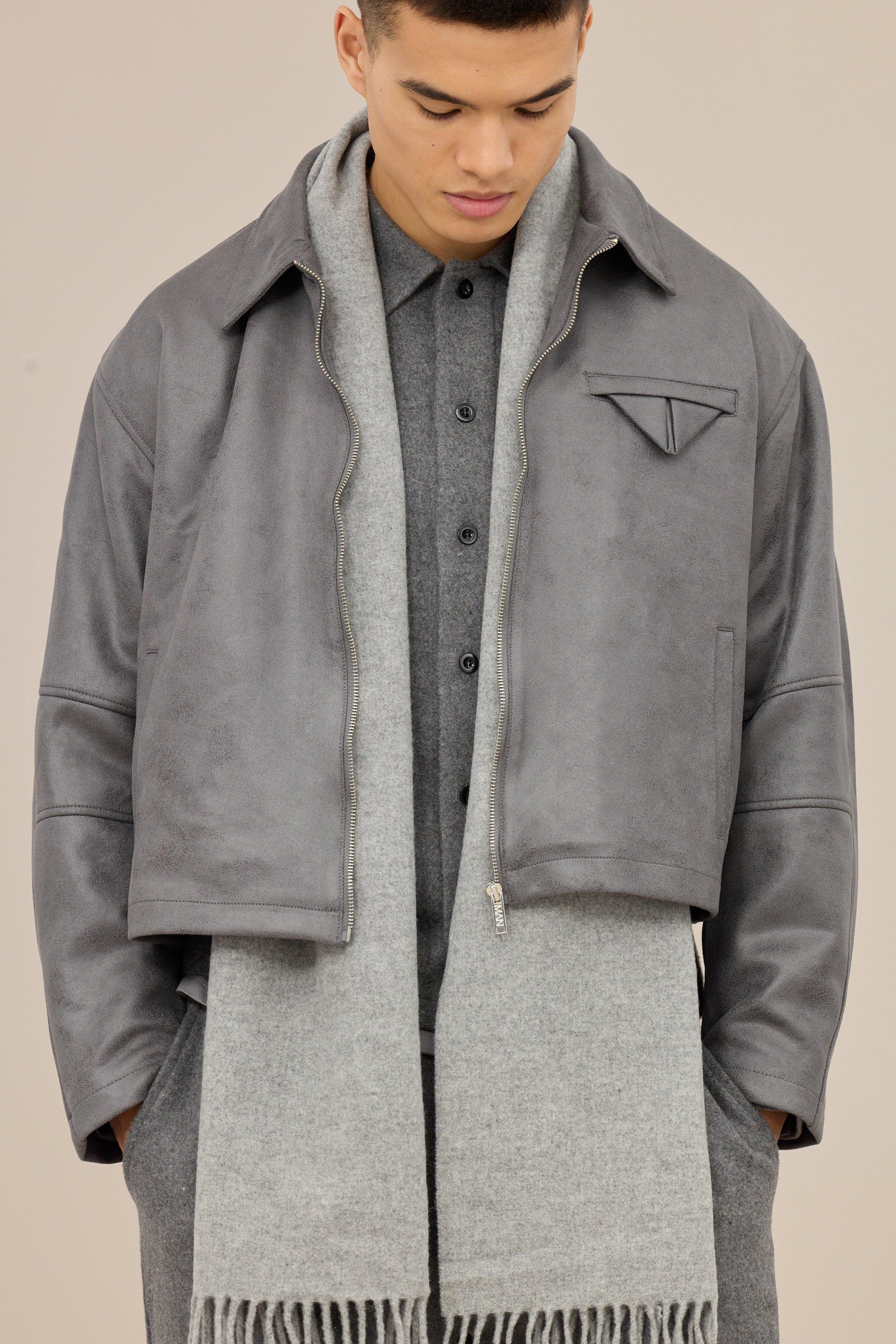 Giacca Harrington squadrata slavata grigia con colletto, Grigio