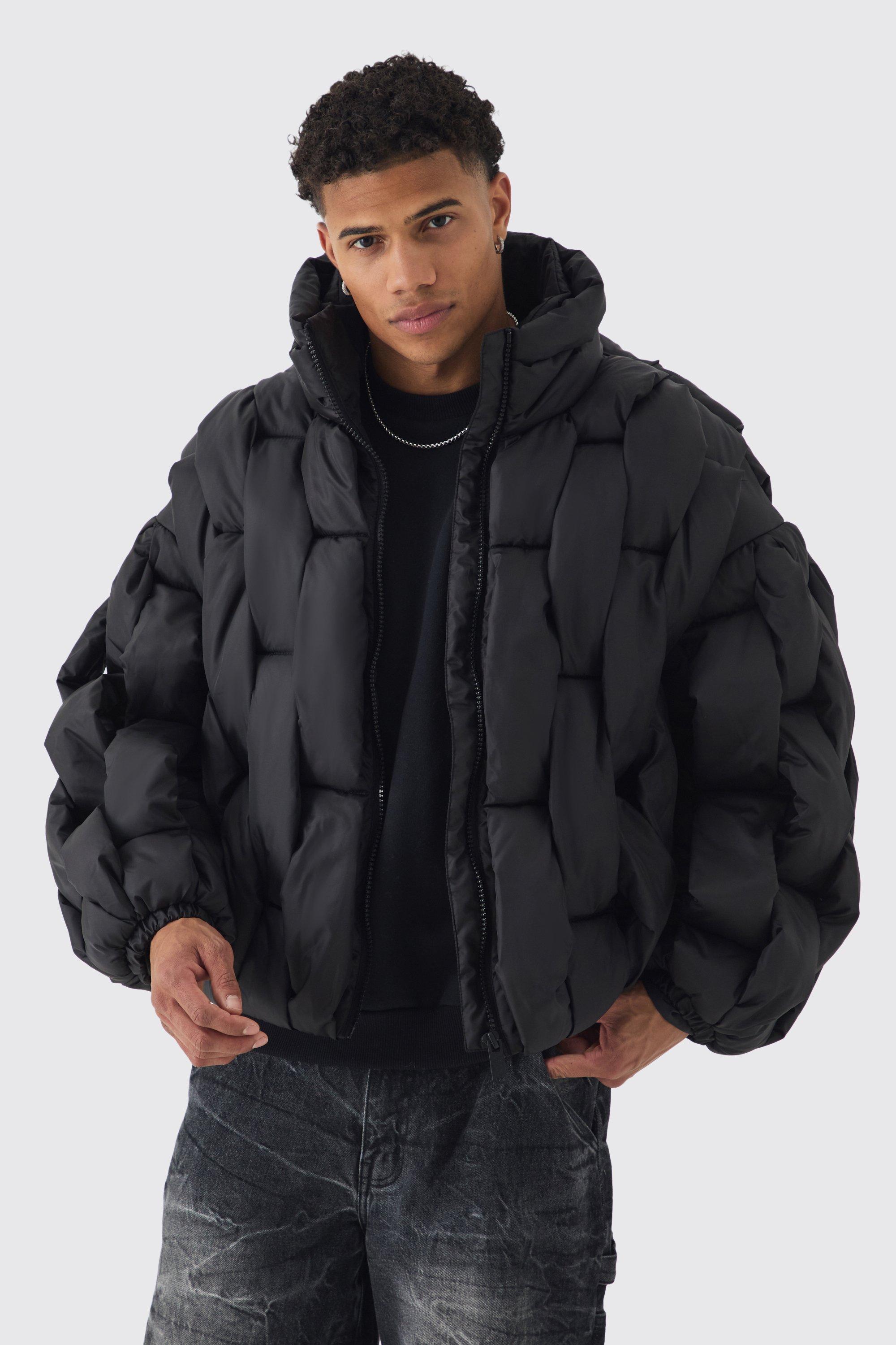 Mens Black Hand Weft Padded Puffer, Black