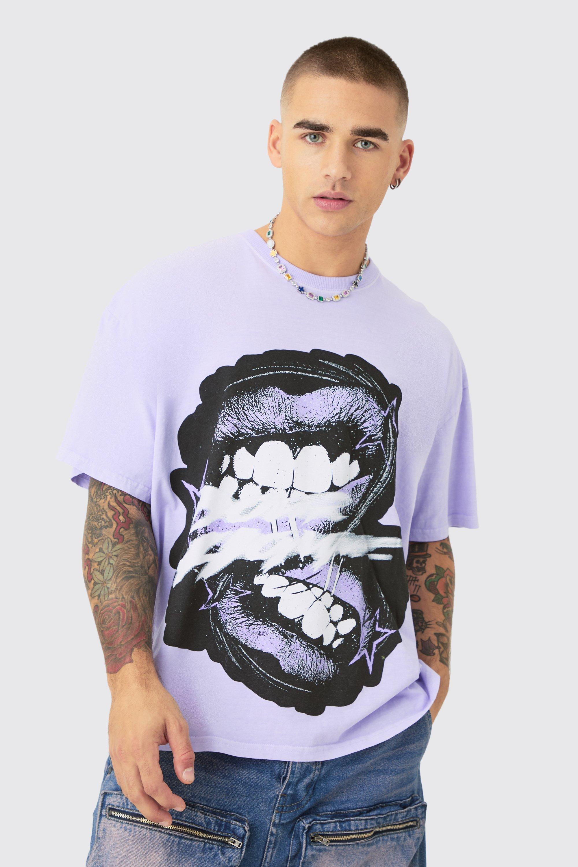 Image of T-shirt oversize slavata Homme Lip, Purple