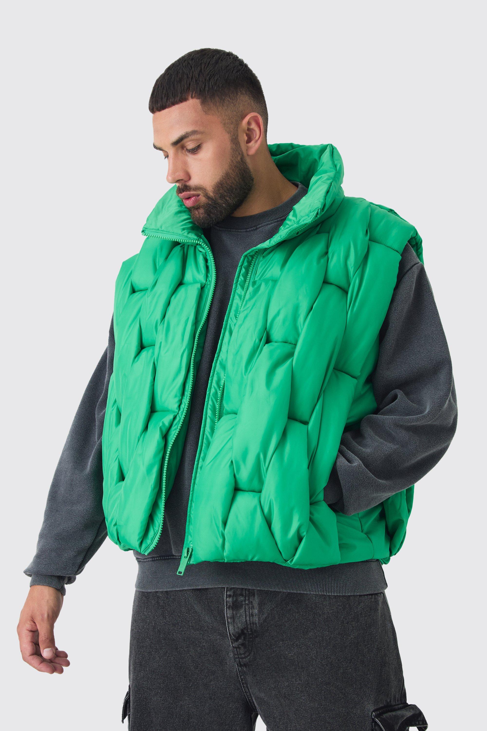 Boohoo Plus Gewatteerde Boxy Hand Inslag Bodywarmer In Groen, Green