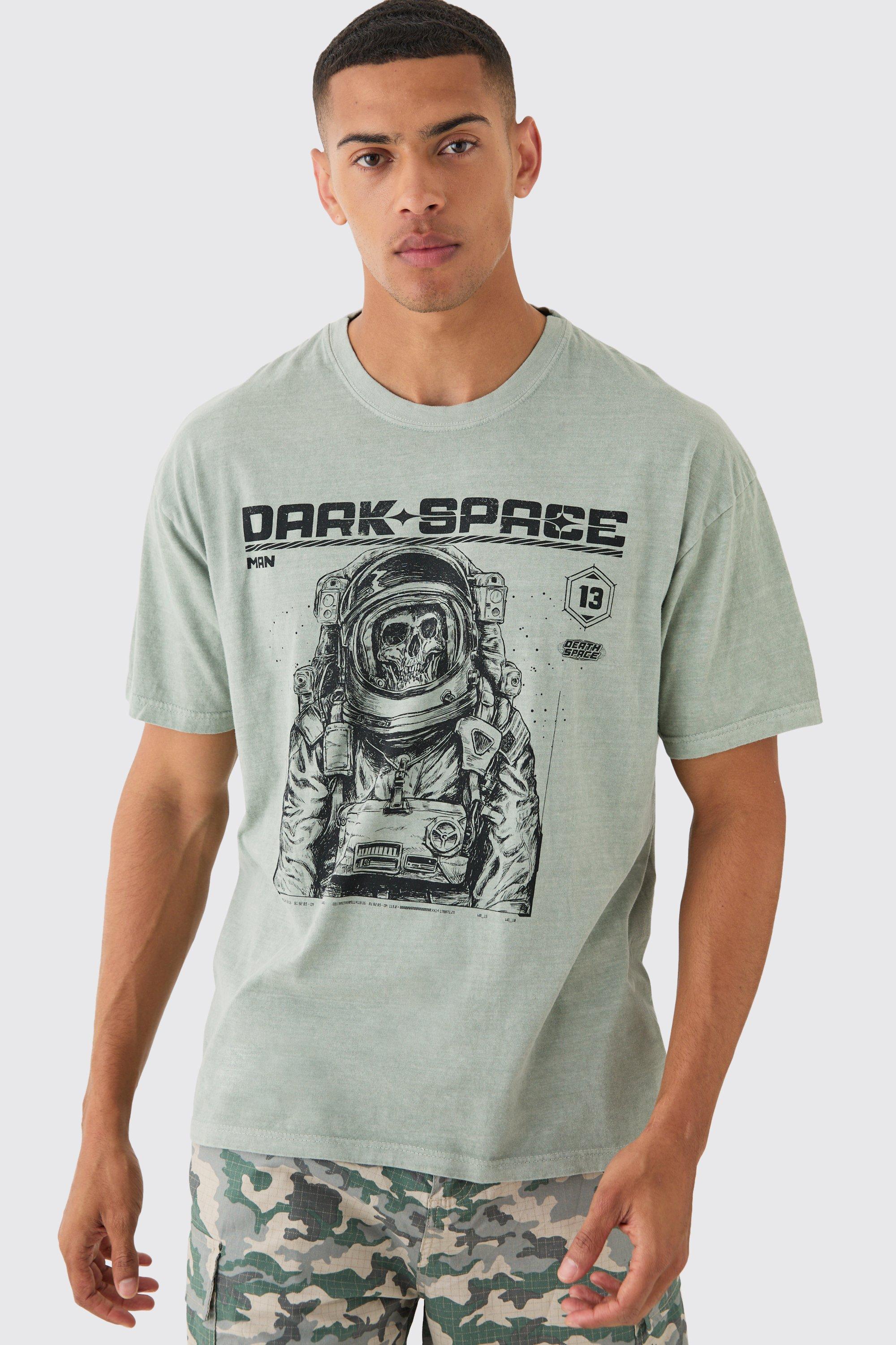 Image of Oversized Washed Skeleton Astronaut T-shirt, Verde