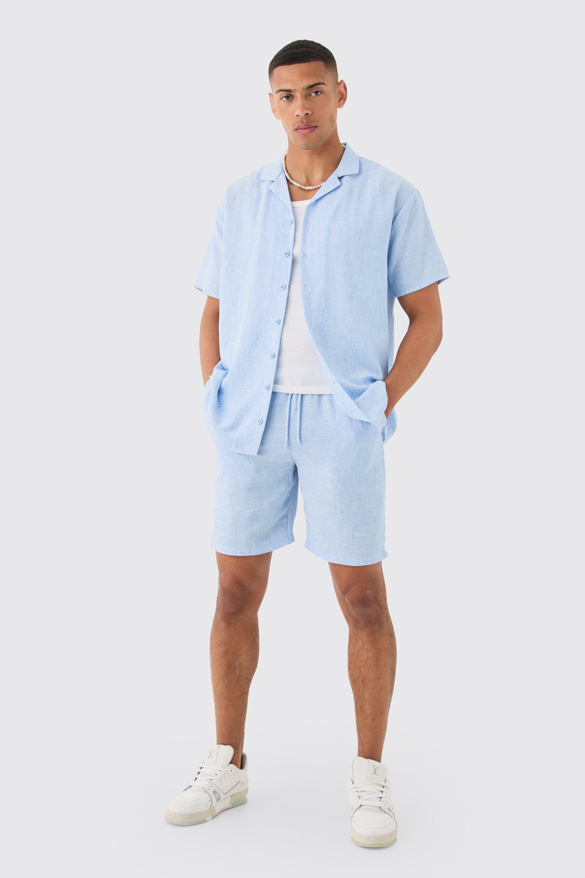 Image of Oversized Linen Look Shirt & Short, Azzurro
