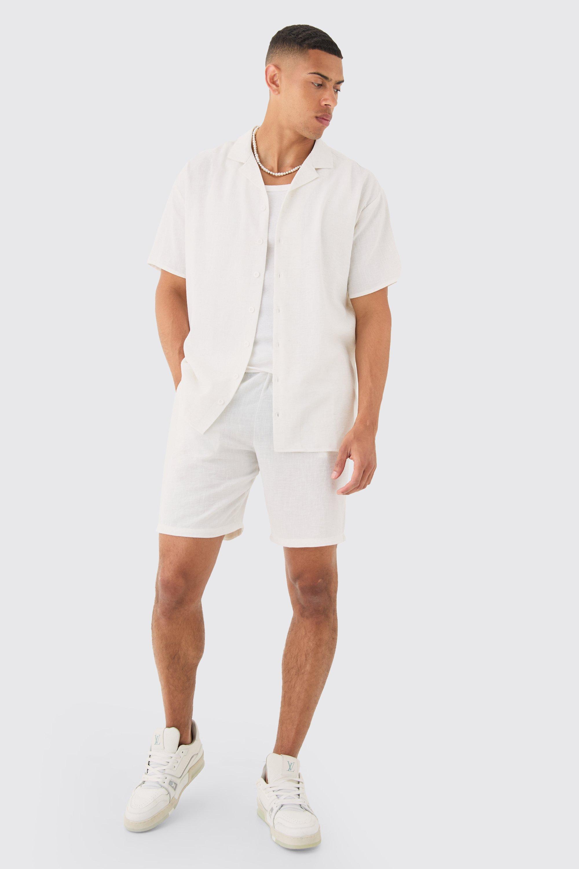 Image of Oversized Linen Look Shirt & Short, Bianco