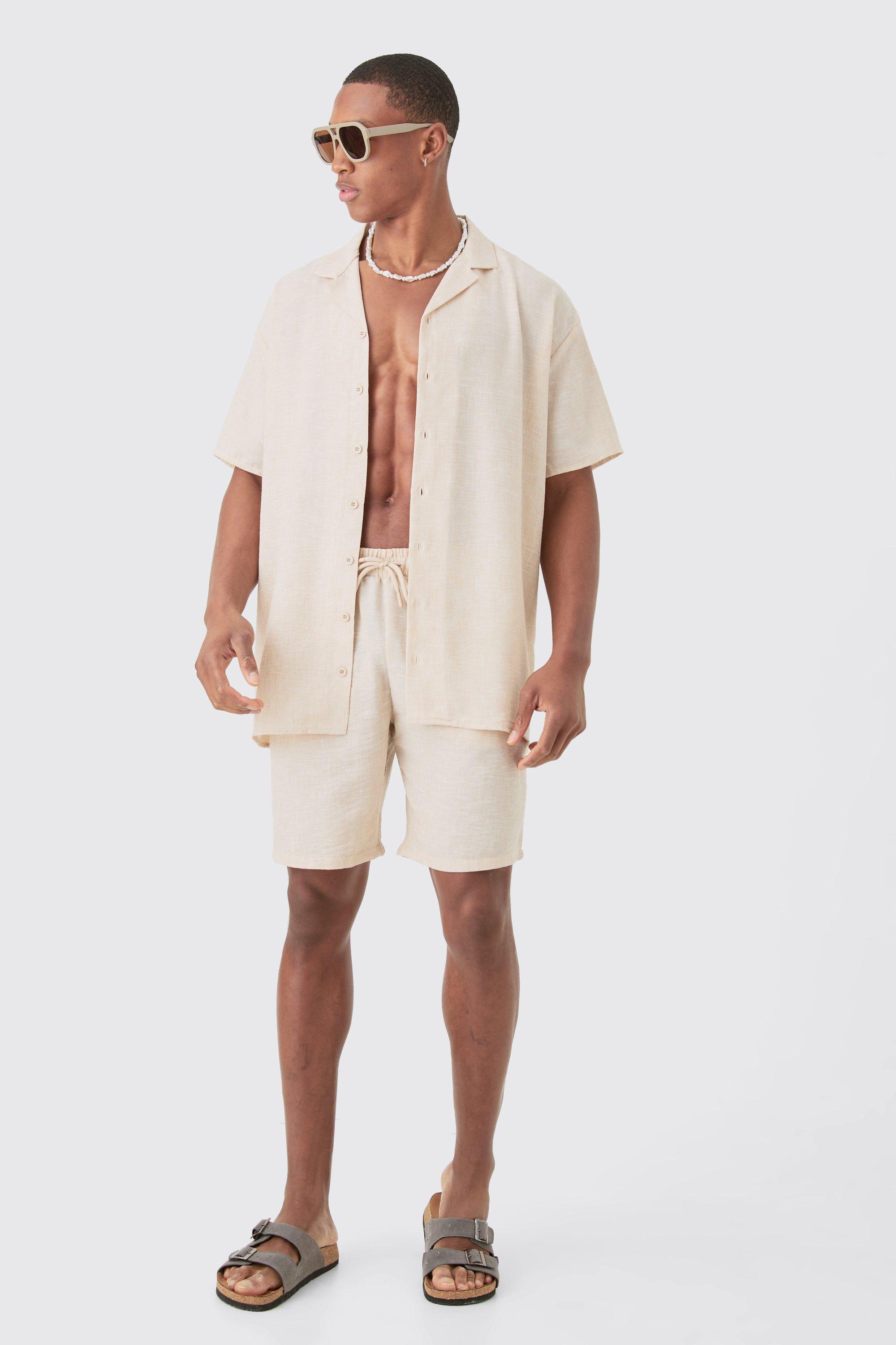 Image of Oversized Linen Look Shirt & Short, Beige