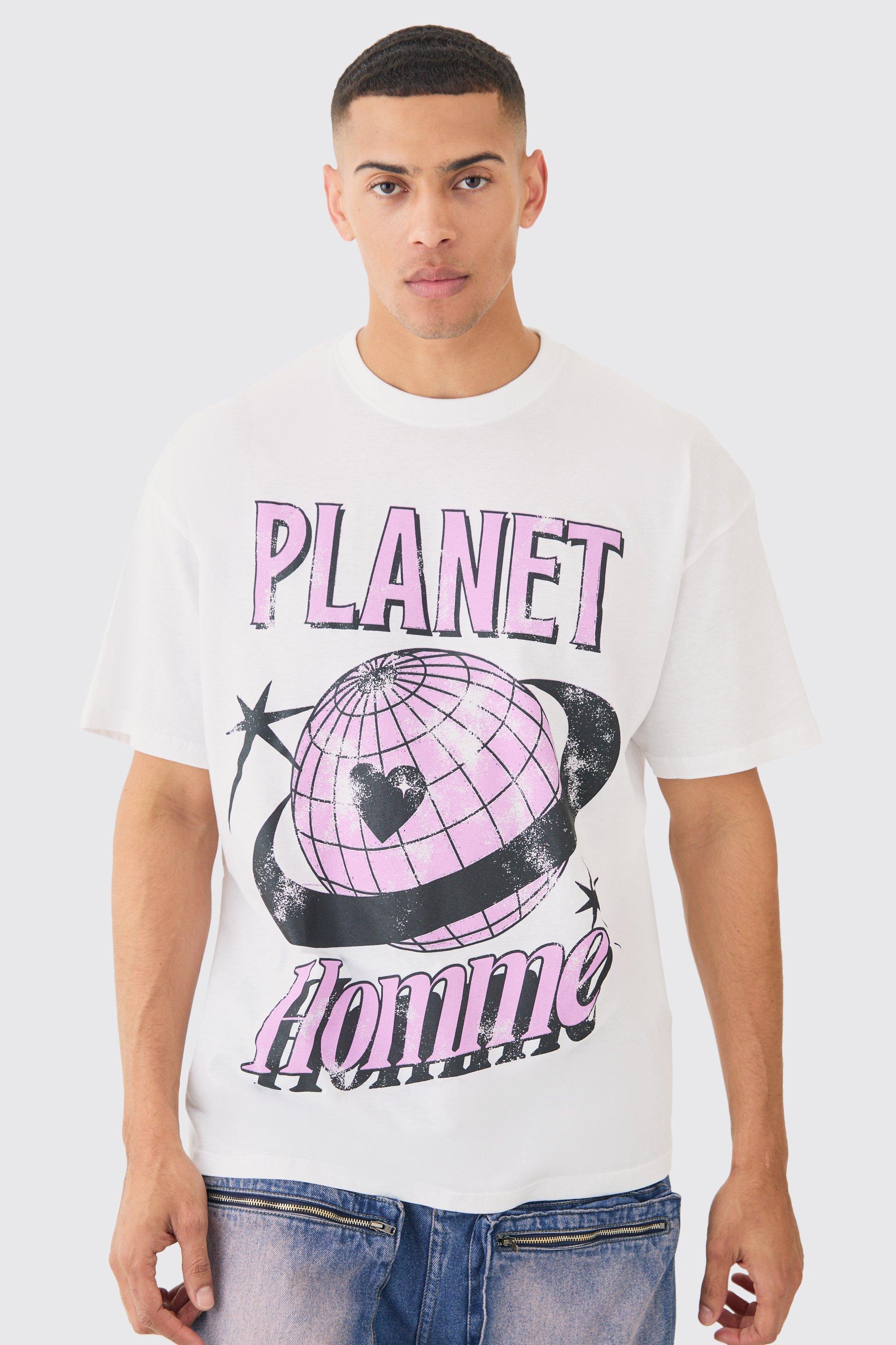 Image of Oversized Planet Homme T-shirt, Bianco