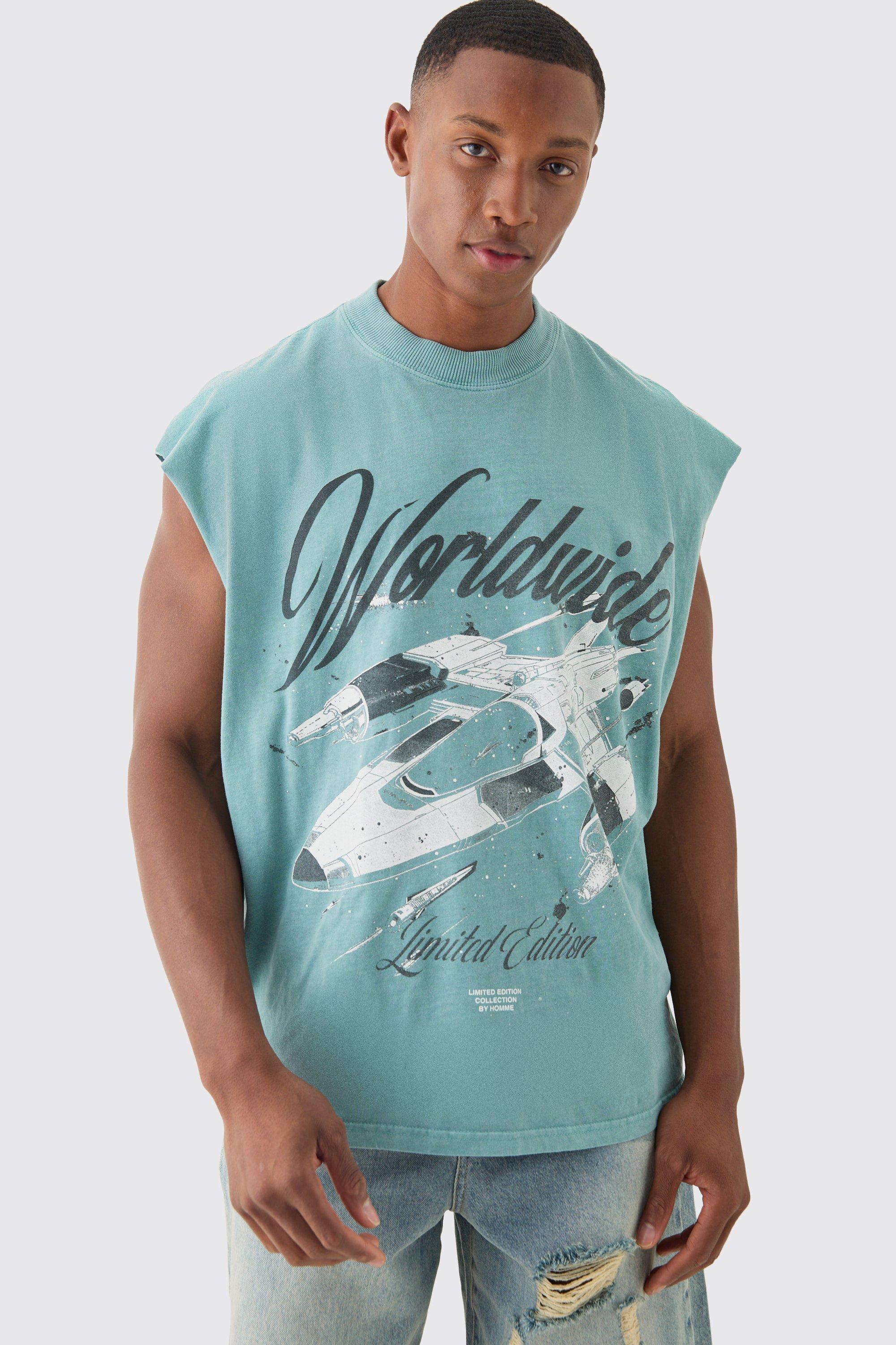 Image of Oversized Washed Spaceship Graphic Tank, Verde