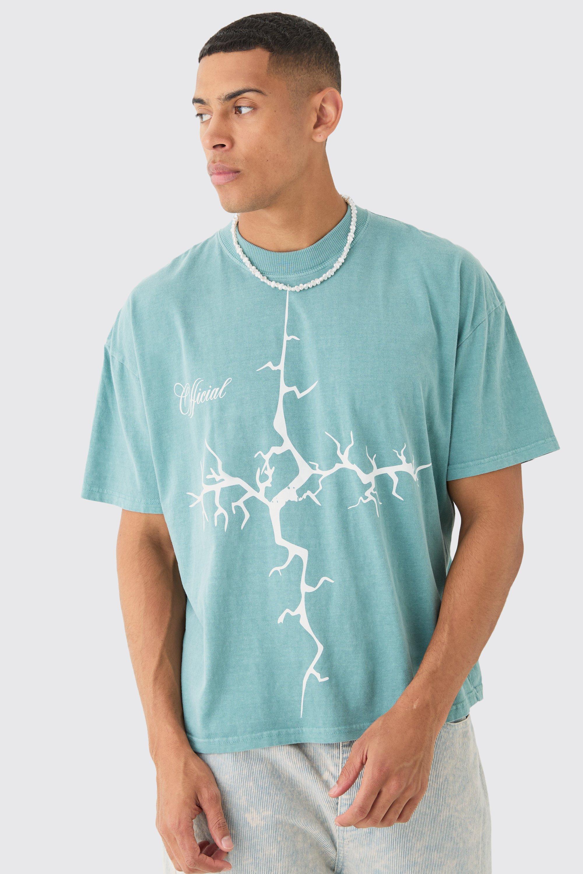 Image of Oversized Extended Neck Gothic Cross T-shirt, Verde