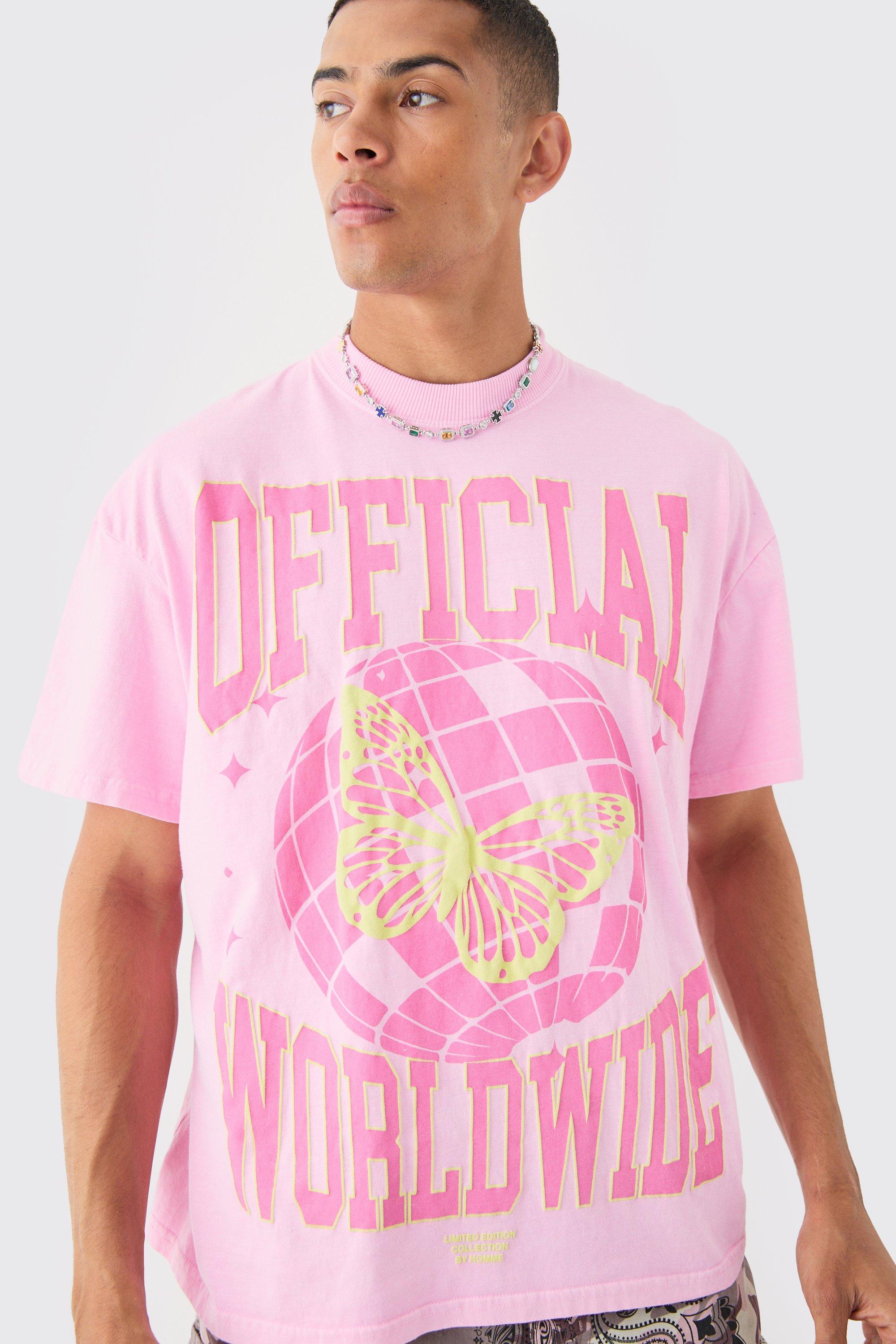 Image of Oversized Puff Print Discoball Wash T-shirt, Pink