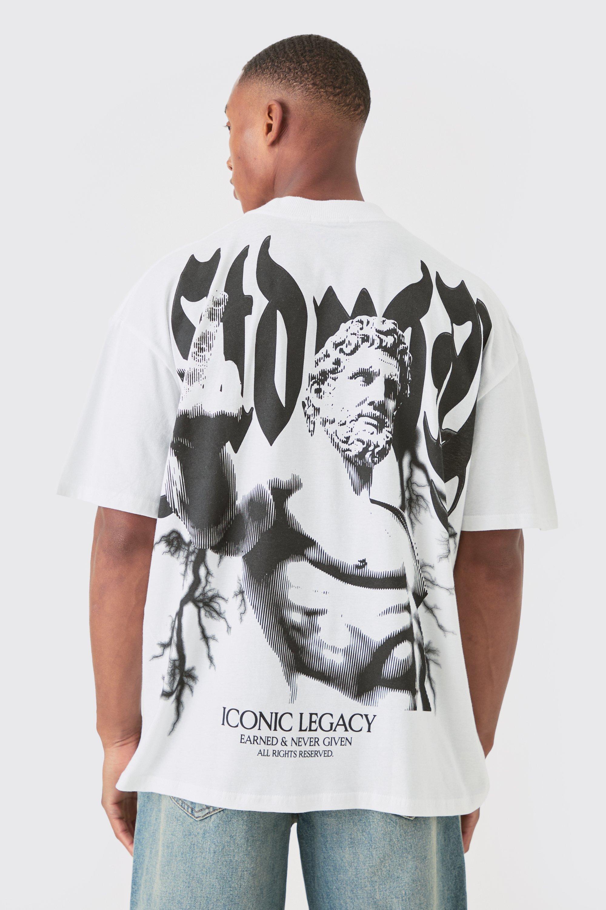 Image of Oversized Extended Neck Large Scale Statue T-shirt, Bianco