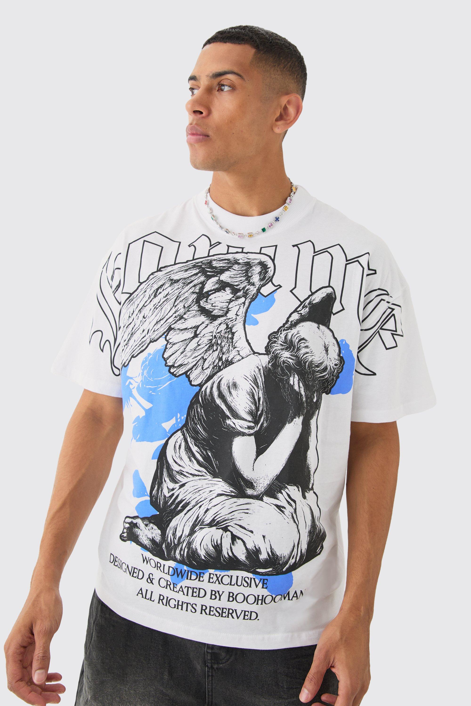 Image of T-shirt oversize Homme con grafica ampia e girocollo esteso, Bianco