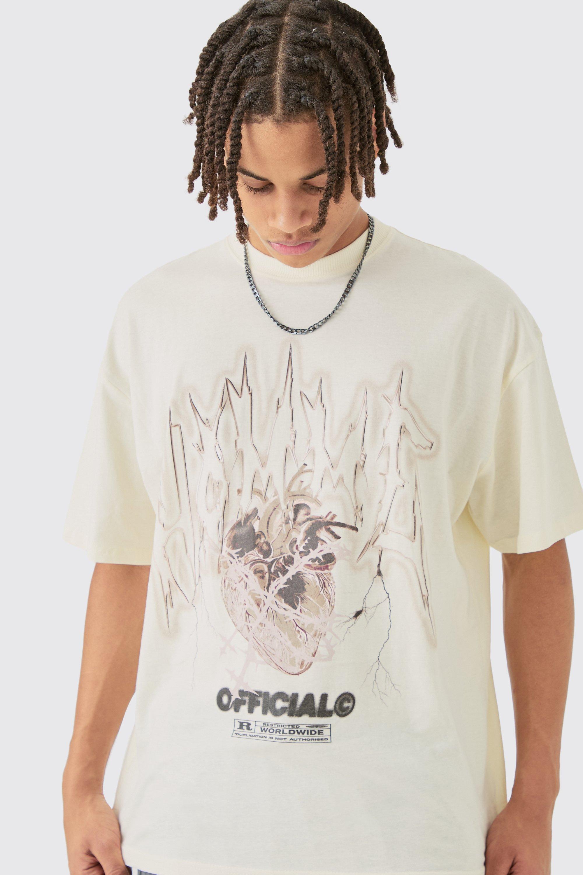 Image of T-shirt oversize Homme con caratteri gotici, Cream