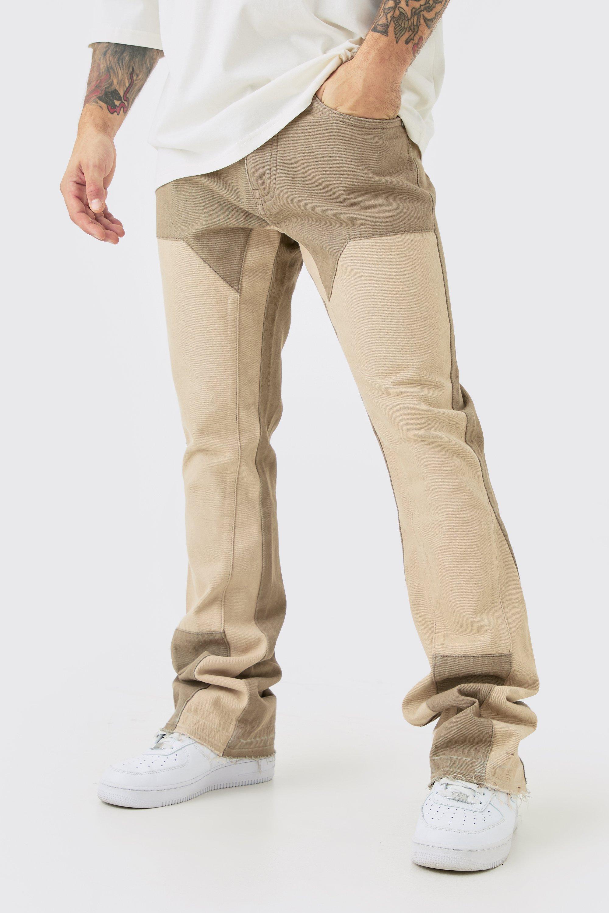 Mens Beige Slim Rigid Flare Overdye Carpenter Jeans, Beige