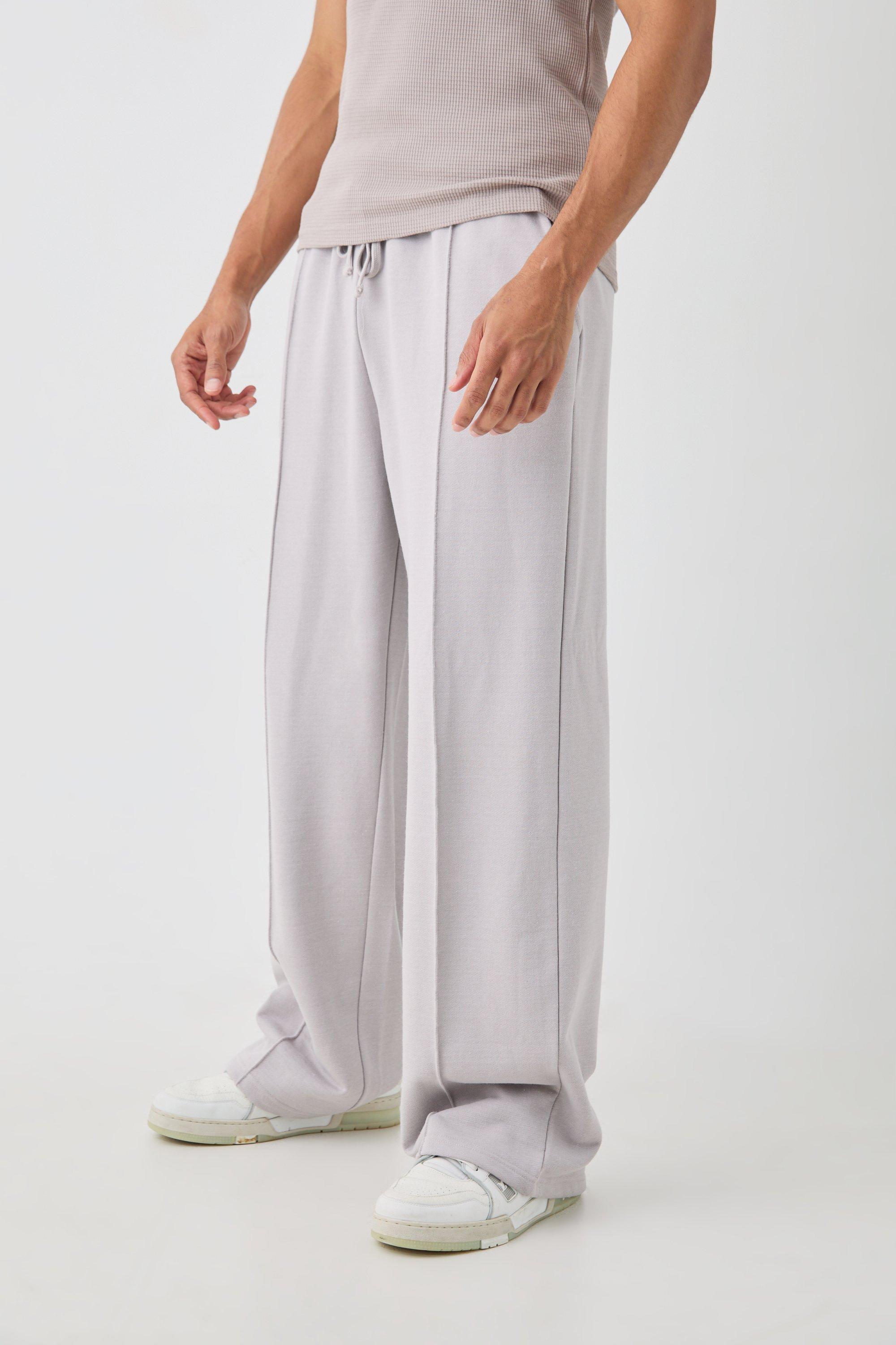 Mens Beige Wide Leg Double Waistband Loopback Jogger, Beige