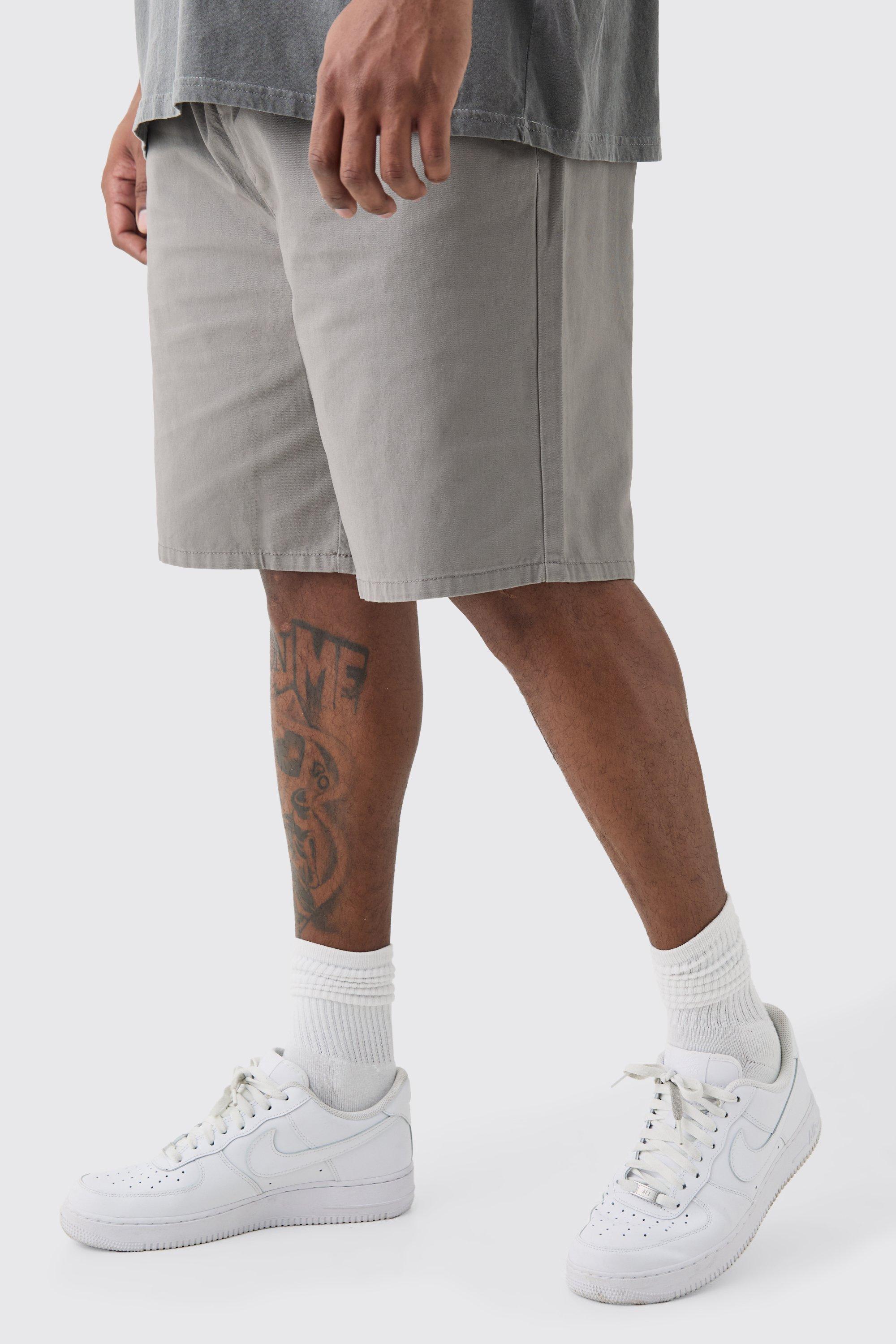 Image of Plus Elastic Waist Grey Relaxed Fit Shorts, Grigio