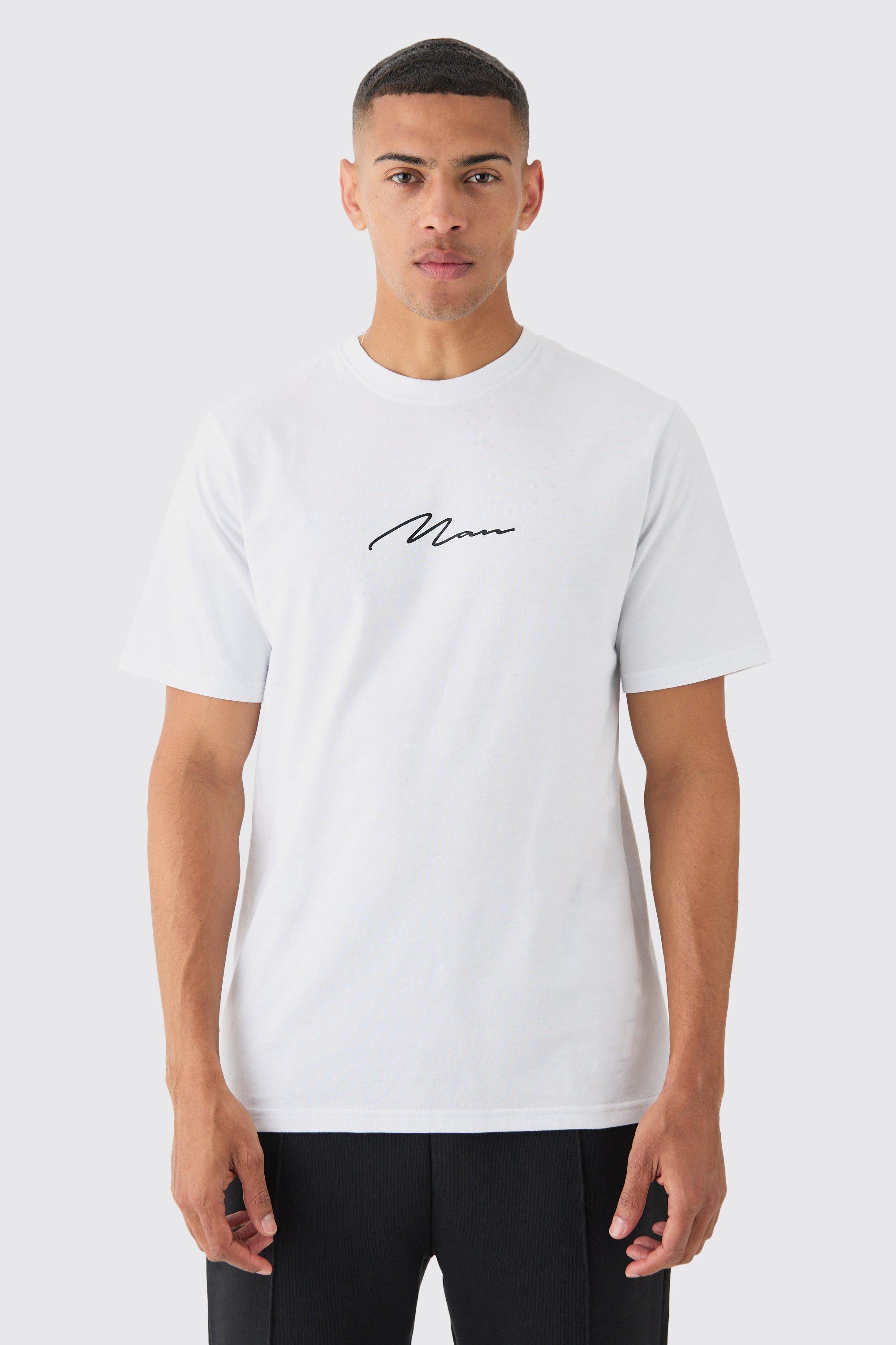 Image of Man Signature Chest Print T-shirt, Bianco