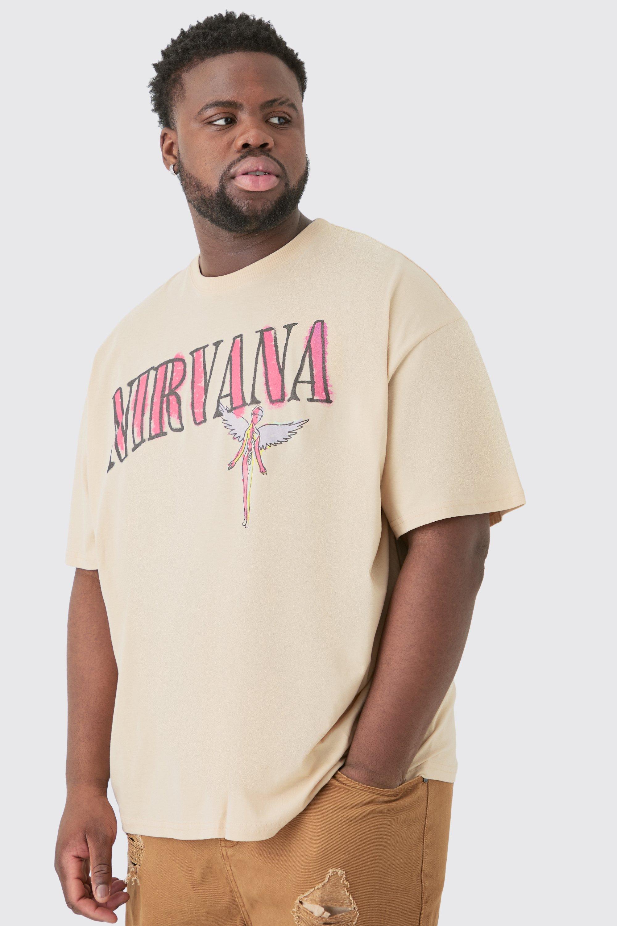 Mens Beige Plus Nirvana Oversized License T-shirt Sand, Beige