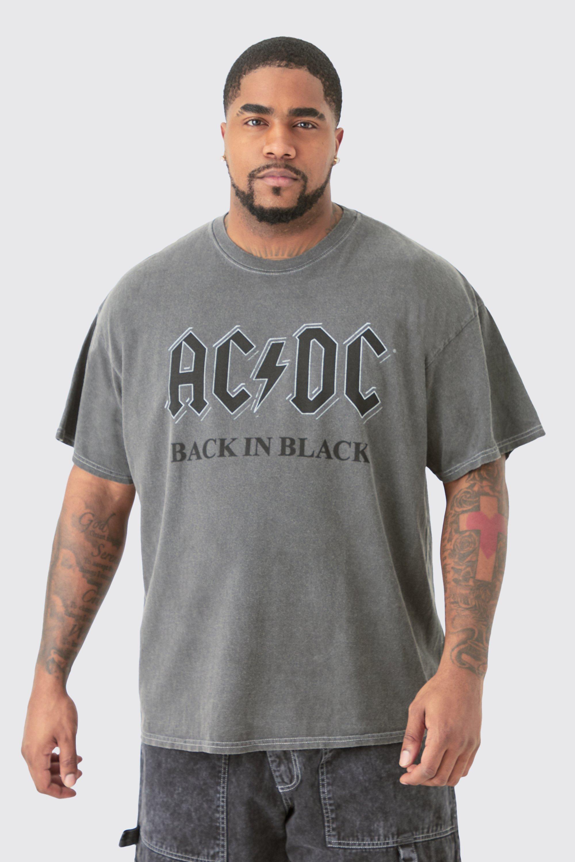 Mens Plus Oversize Acdc Acid Wash License T-shirt Grey, Grey