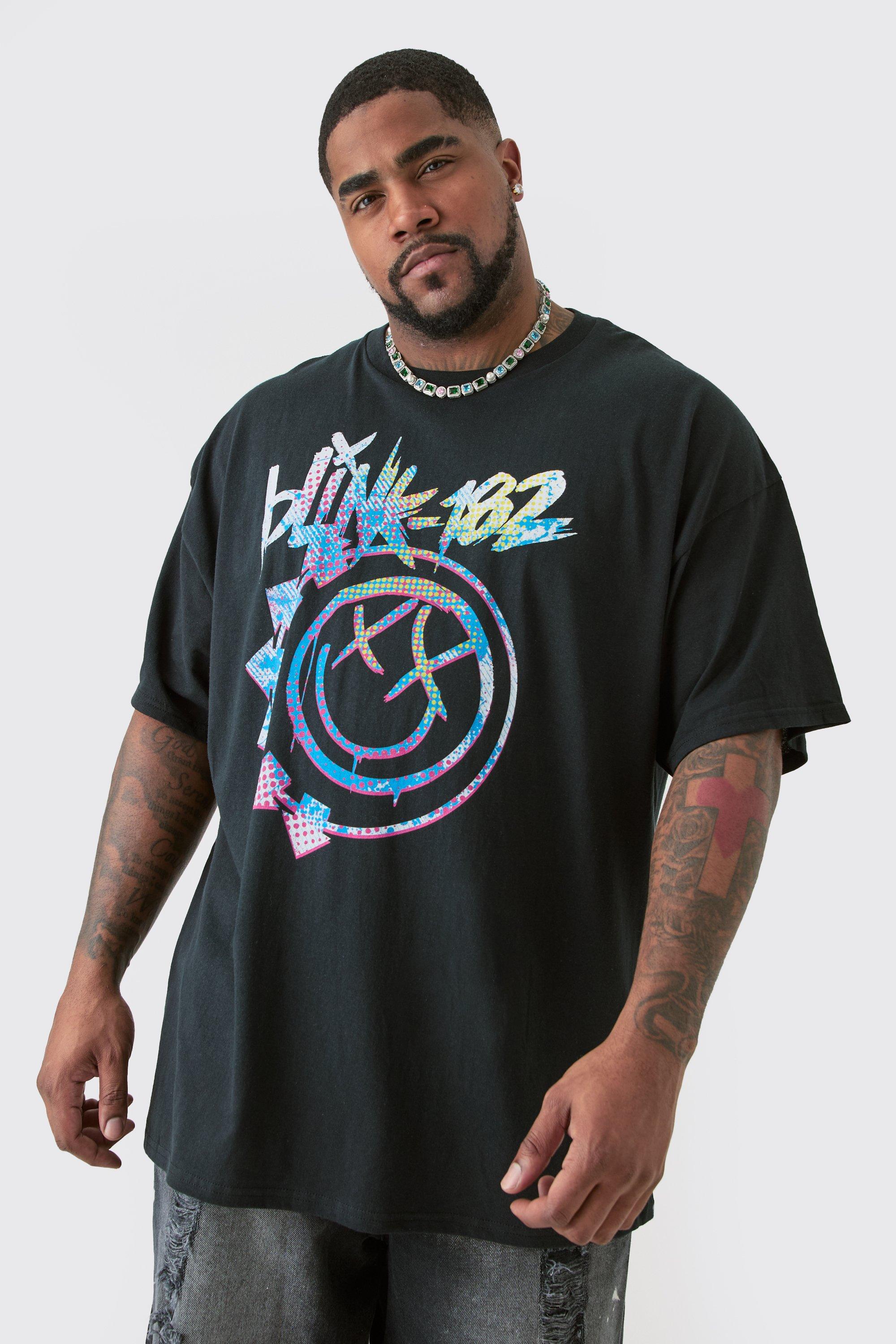 Mens Plus Oversized Blink 182 License T-shirt in Black, Black