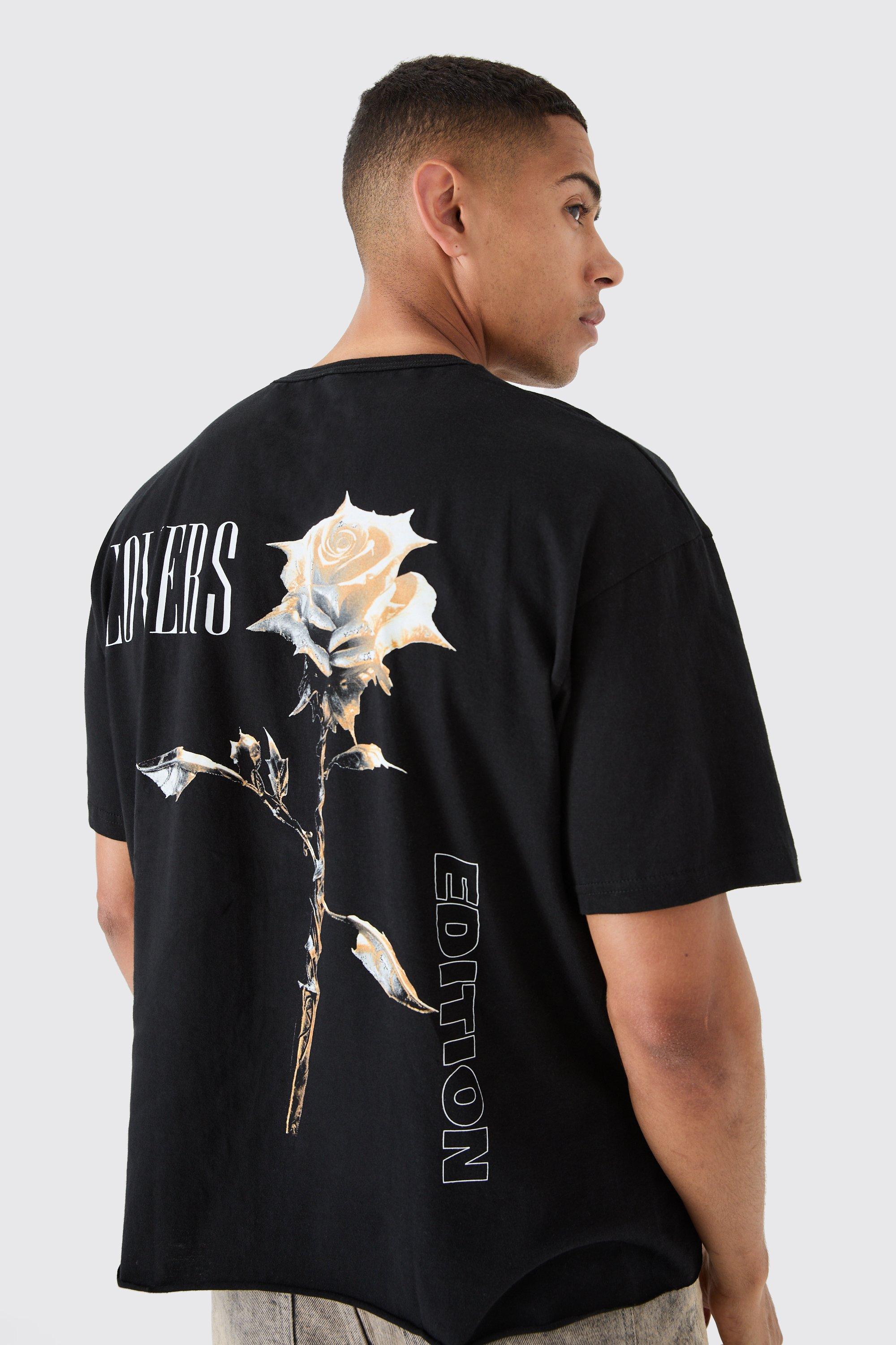 Image of Oversized Boxy Rose Print T-shirt, Nero