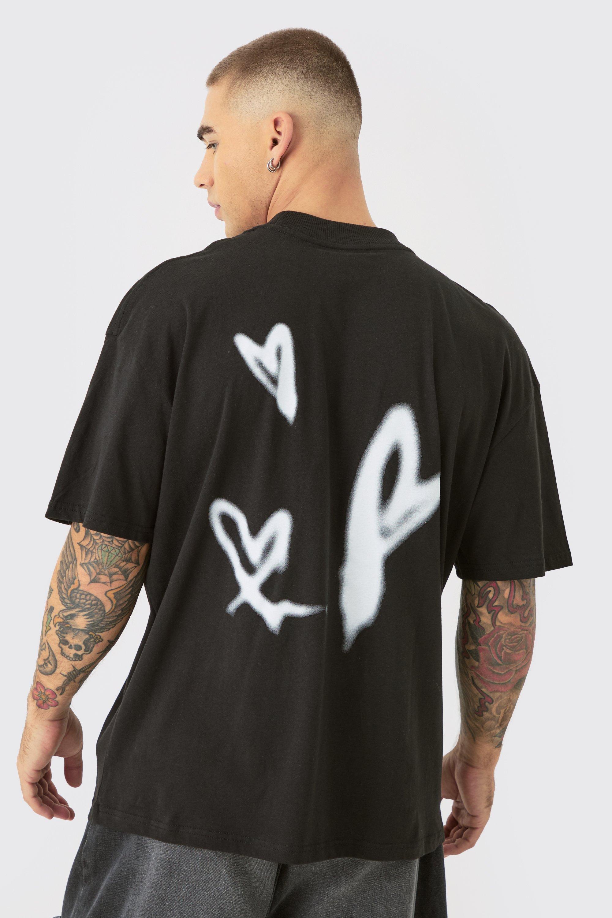 Image of Oversized Extended Neck Heart T-shirt, Nero