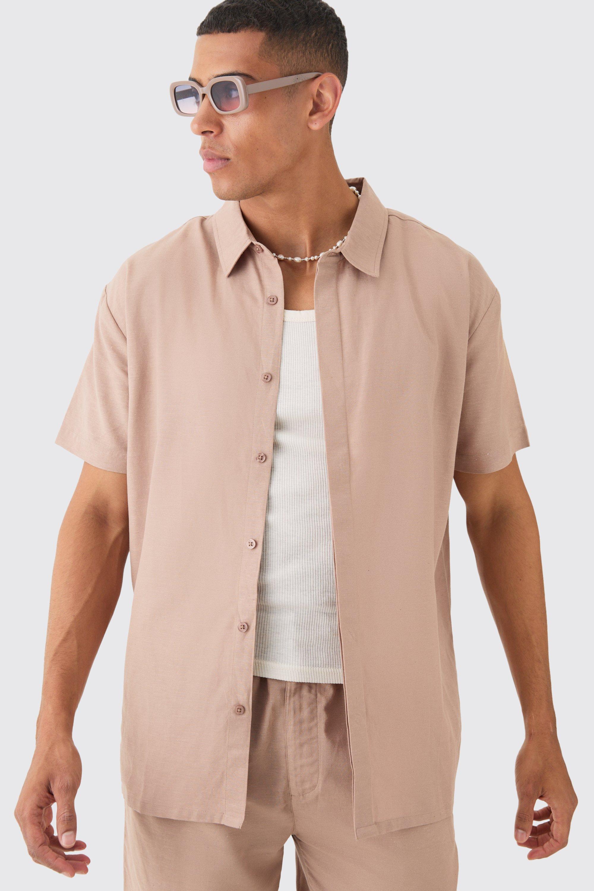 Image of Oversized Linen Concealed Placket Shirt, Beige