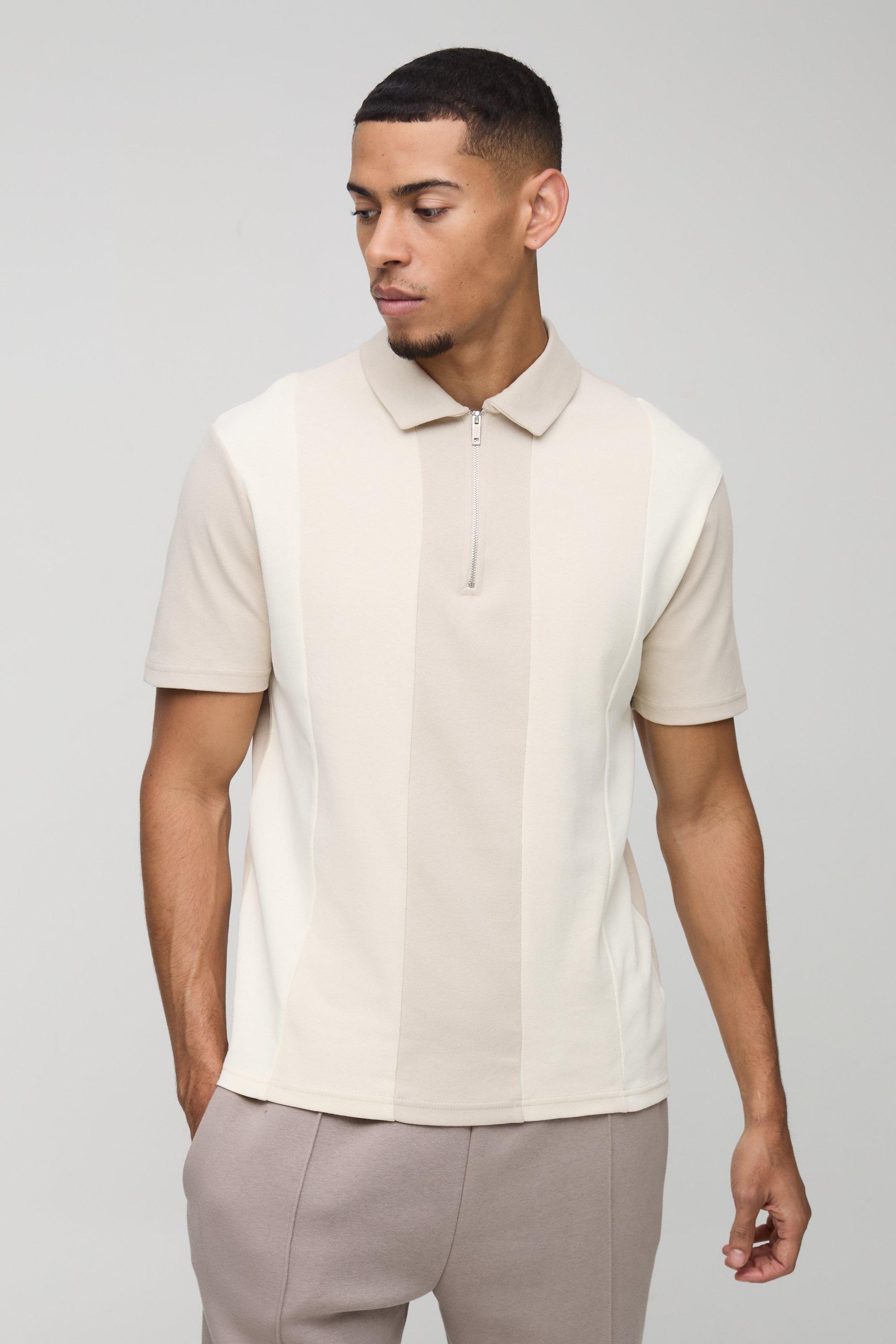 Polo Slim Fit con pannelli a contrasto, Beige