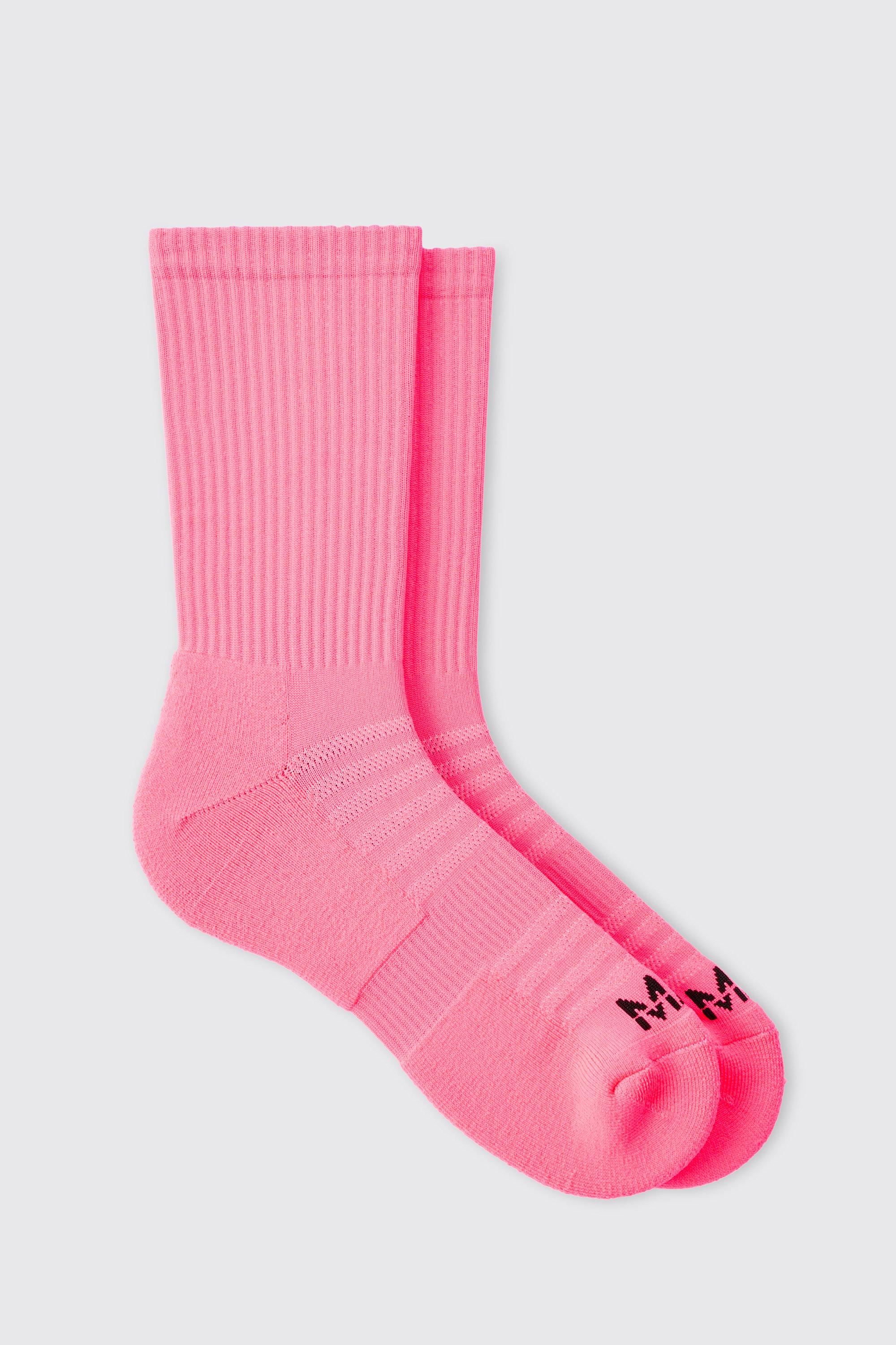 Image of Man Active Neon Running Crew Socks, Pink