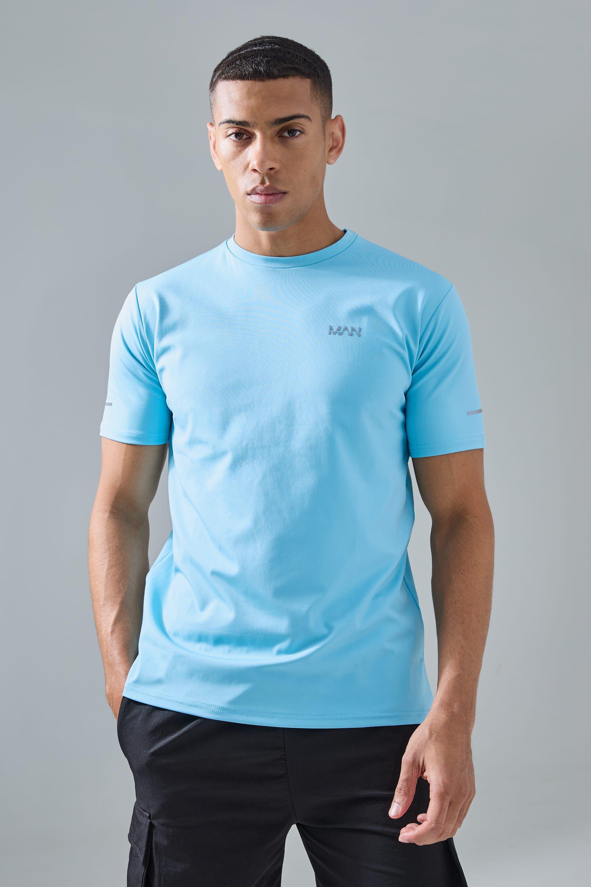 Mens Blue Man Active Performance T-shirt, Blue