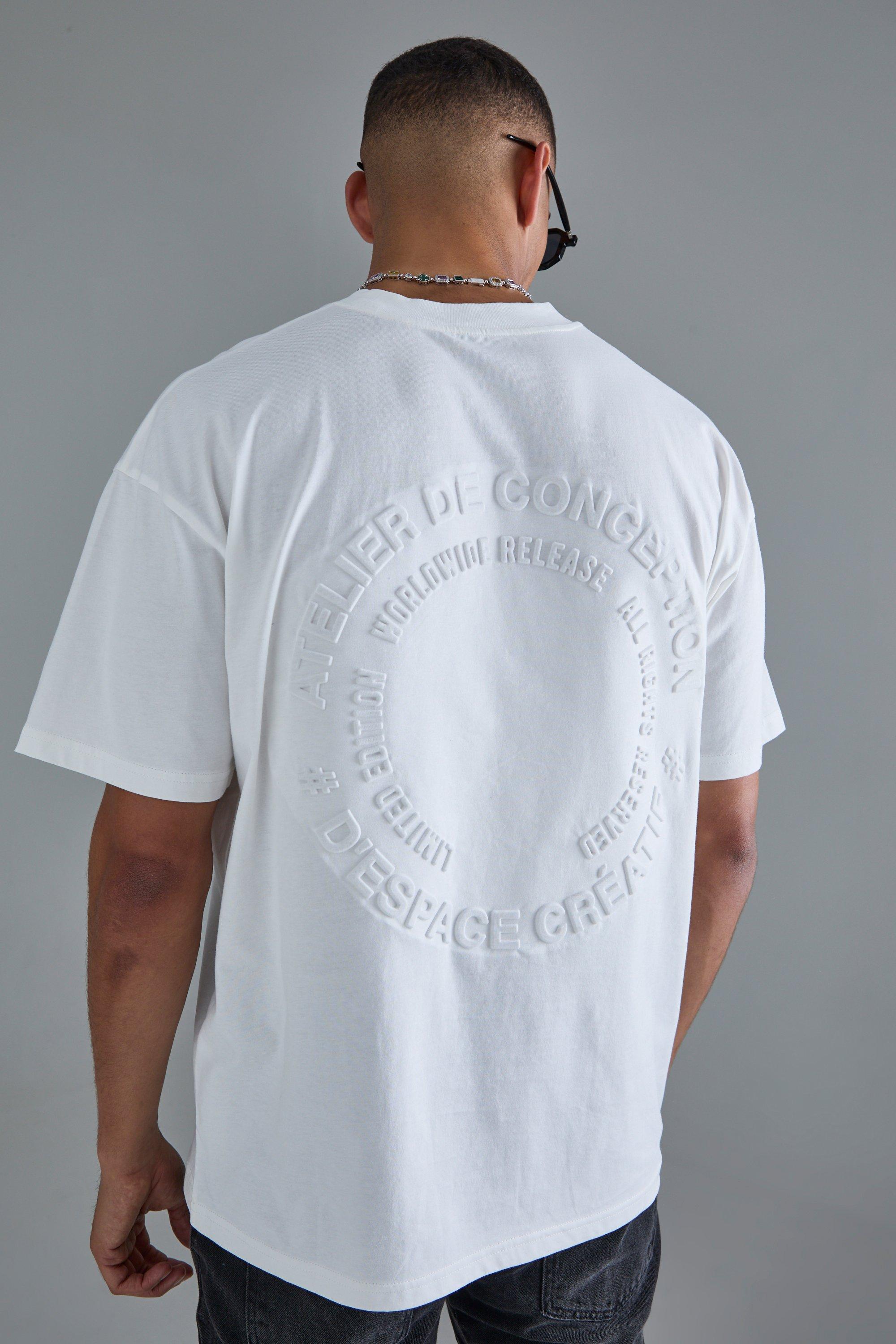 Image of Oversized Extended Neck Circle Embossed T-shirt, Cream