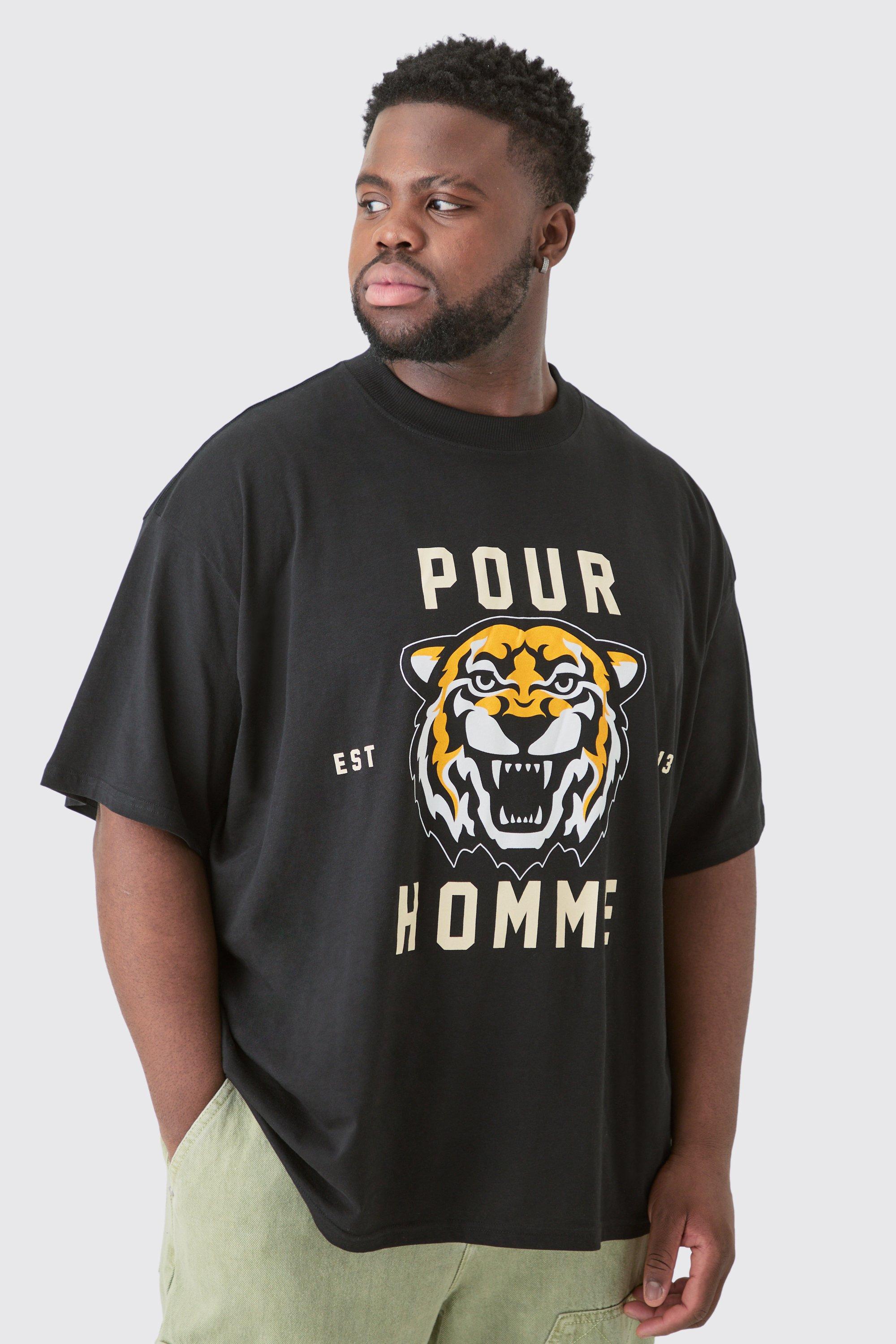 Image of Plus Pour Homme Tiger Graphic Oversized T-shirt, Nero