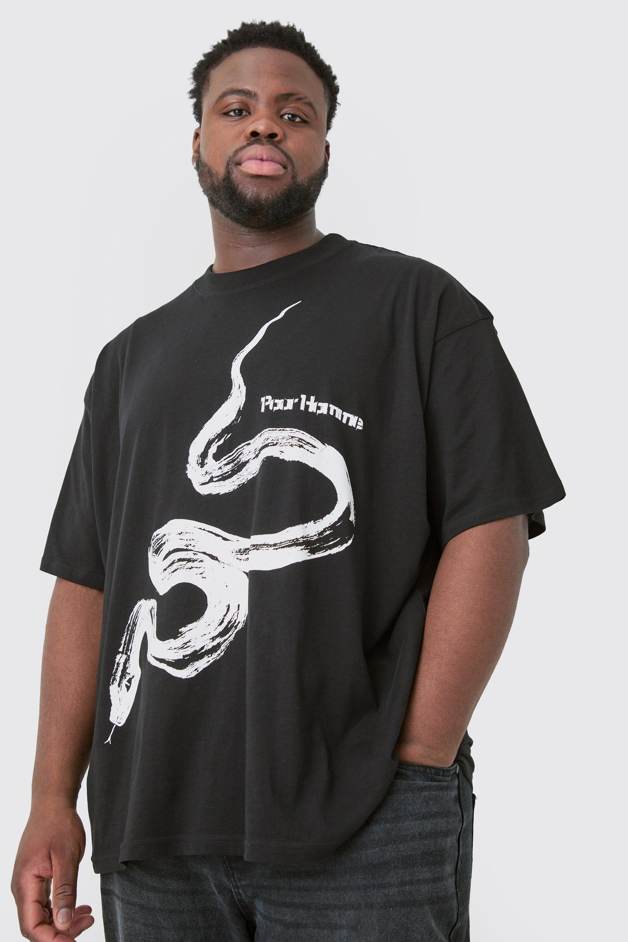Image of Plus Pour Homme Snake Graphic Oversized T-shirt, Nero