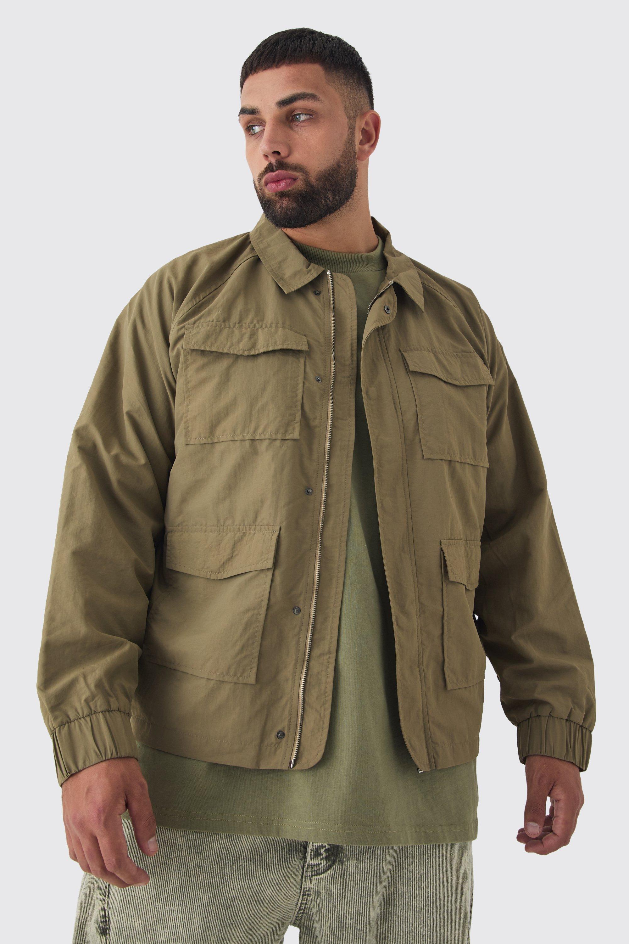 Mens Green Plus Zip Up Lightweight Field Jacket, Green