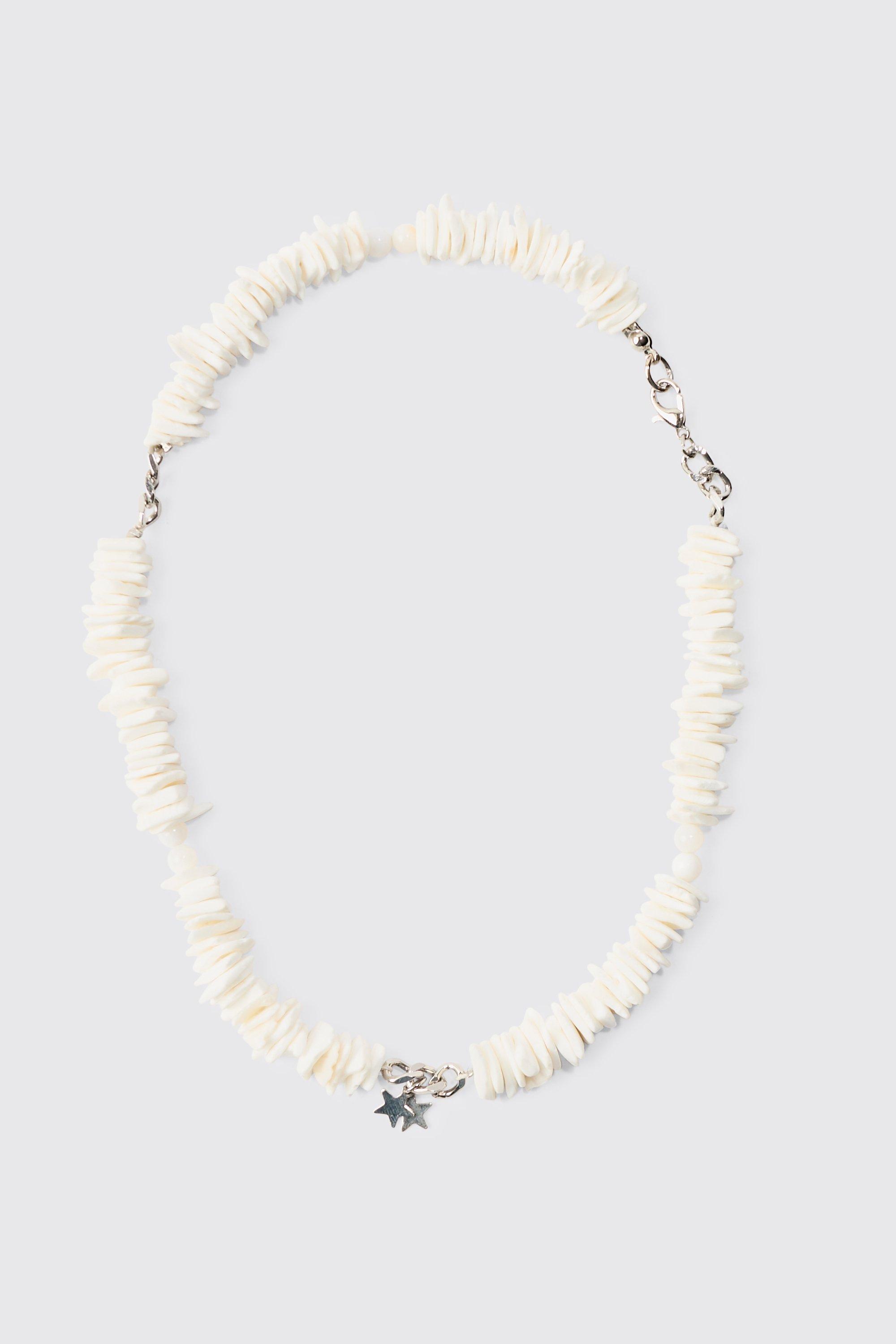 Mens Shell And Pearl Neclace With Star Pendant In White, White