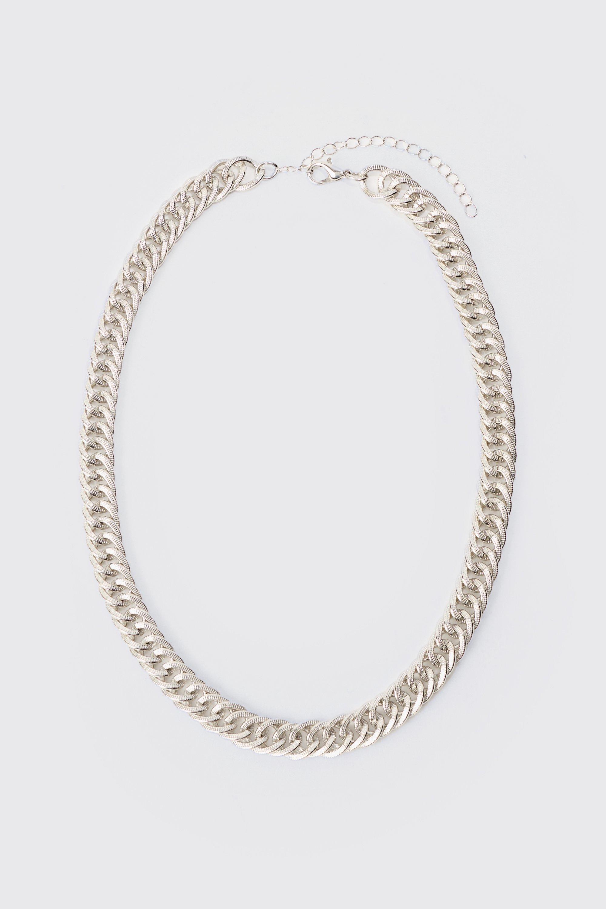 Mens Grey Brushed Chrome Chunky Chain Necklace, Grey