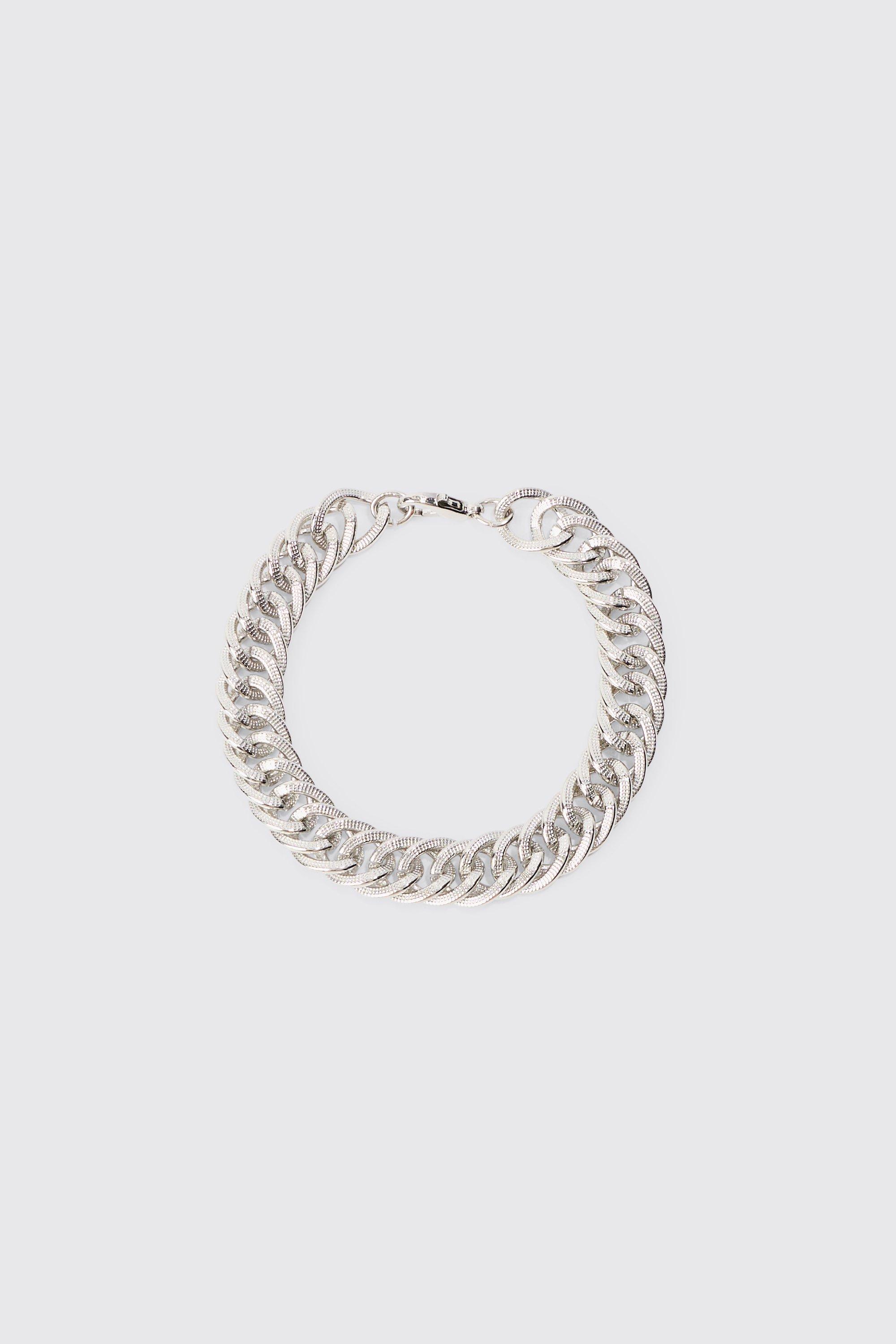 Mens Grey Brused Chrome Chunky Chain Bracelet, Grey