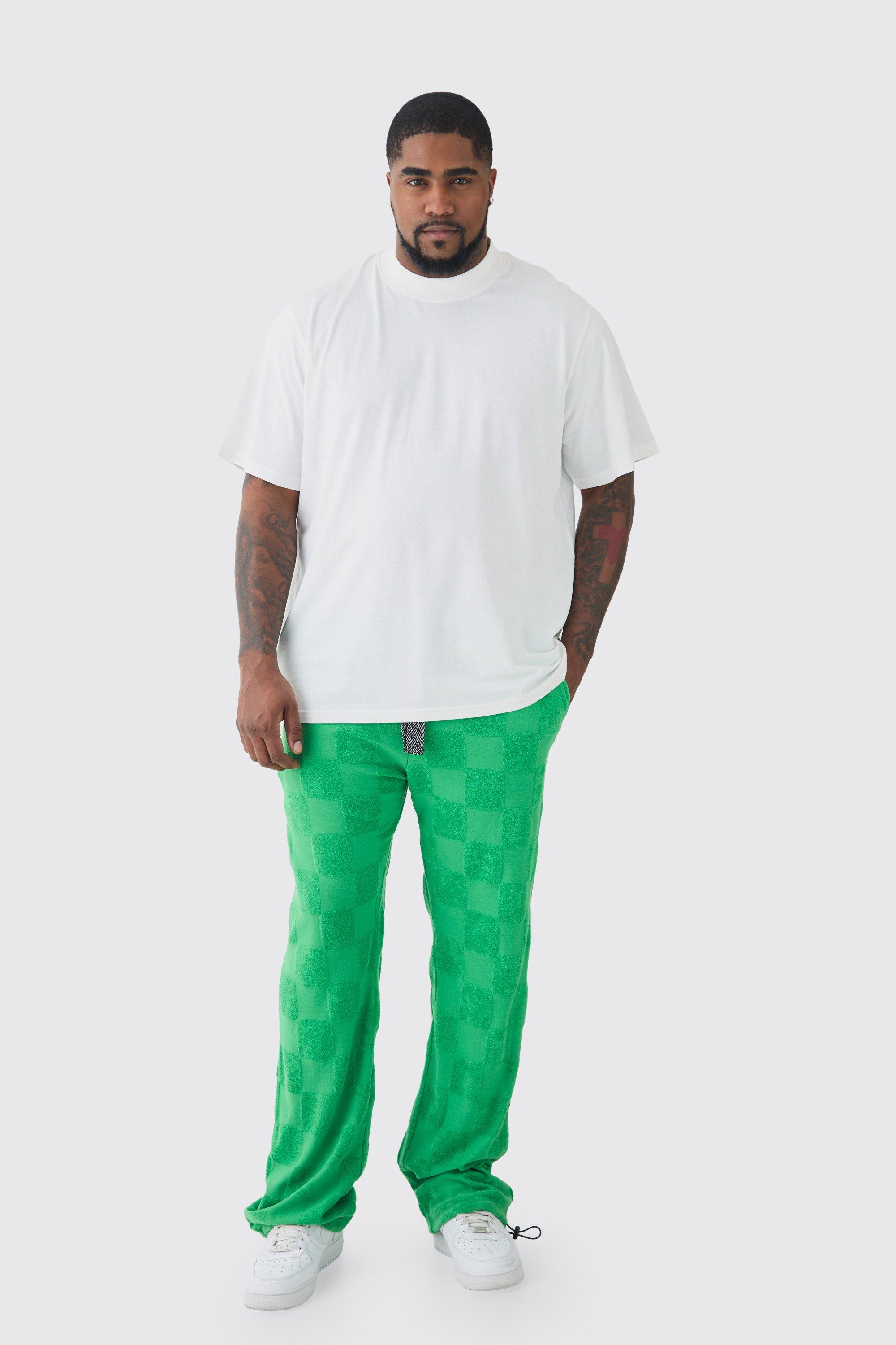 Mens Green Tall Embossed Checked Towelling T-Shirt & Trouser Set, Green