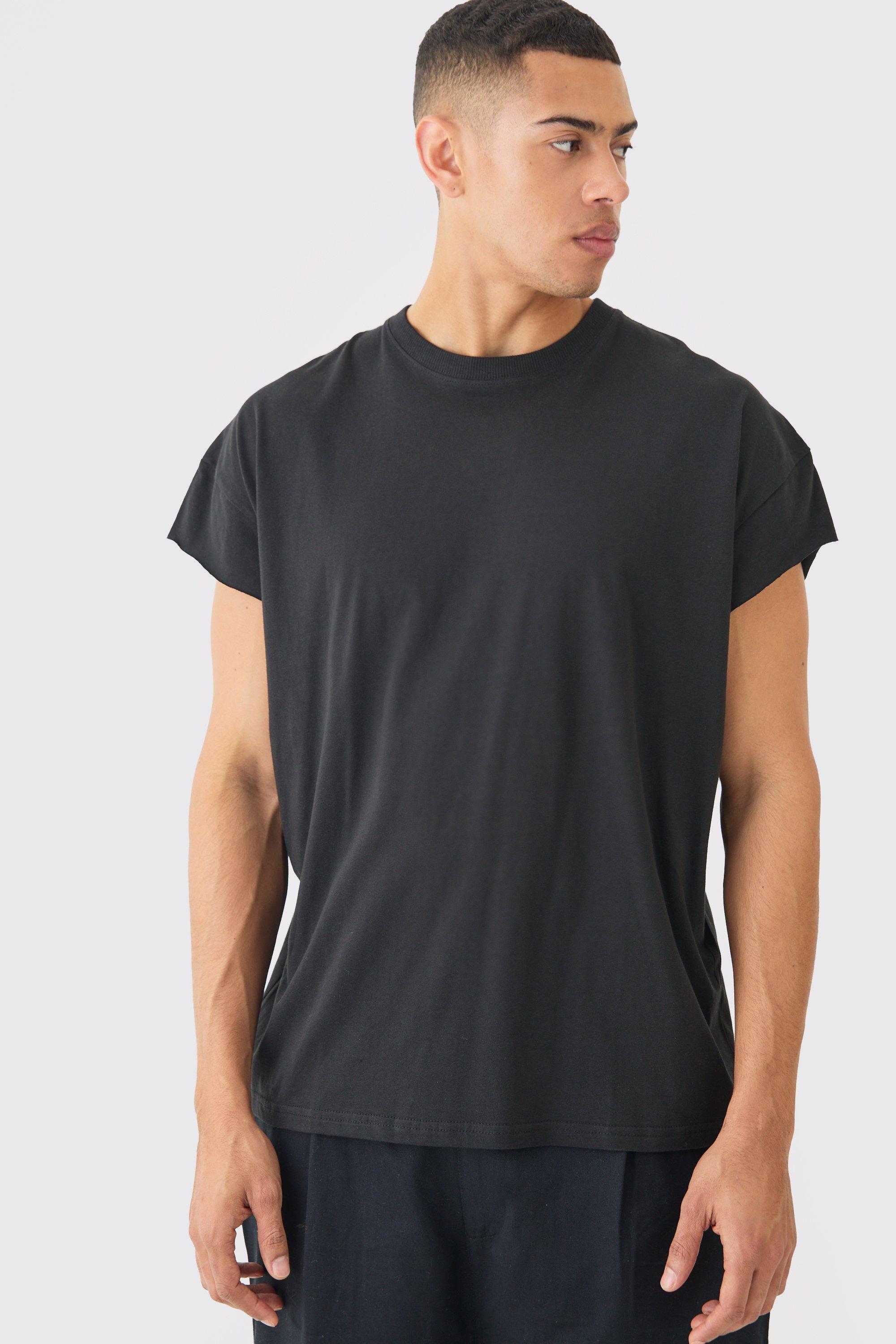 Image of Oversized Cut Off Sleeves T-shirt, Nero
