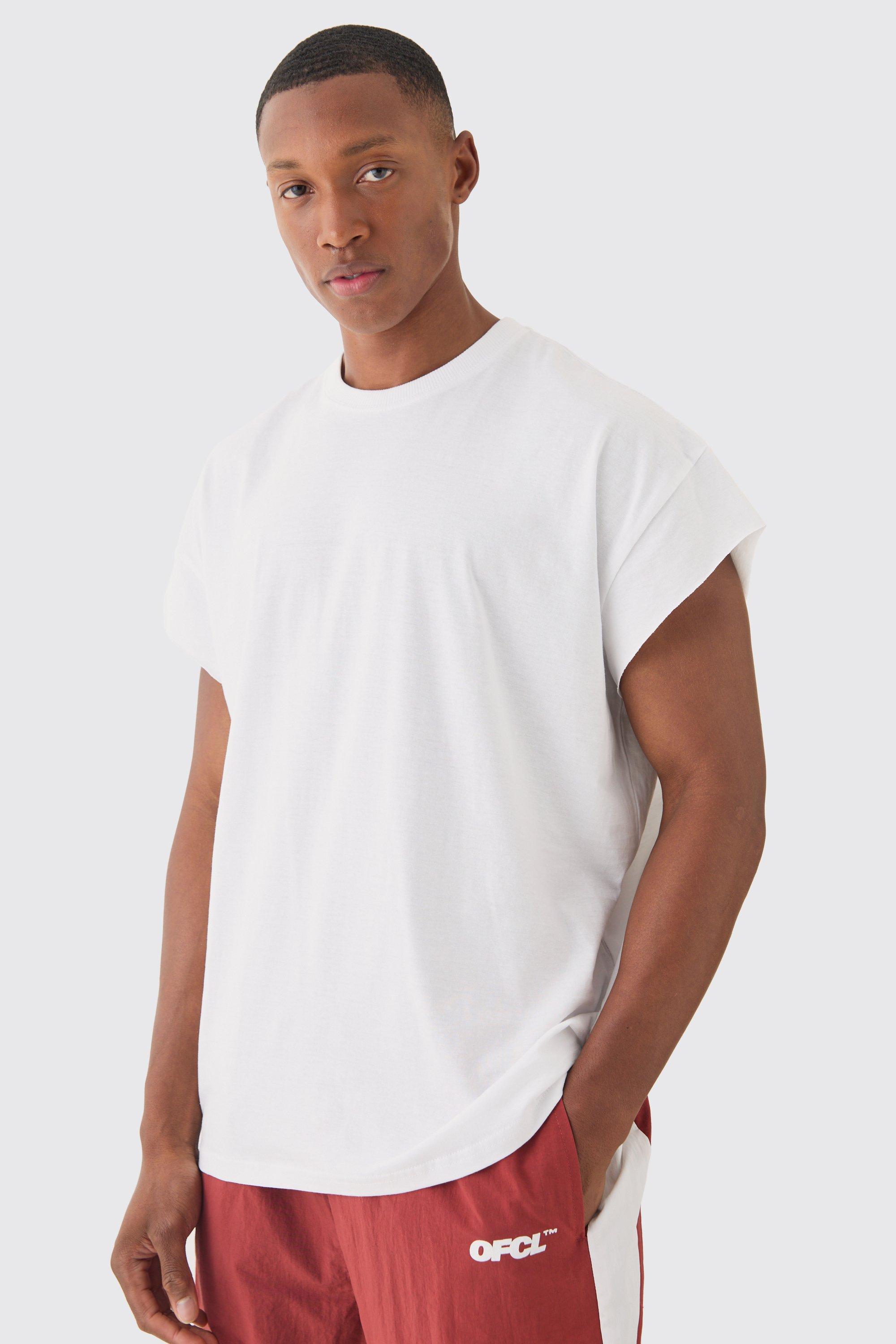 Image of Oversized Cut Off Sleeves T-shirt, Bianco
