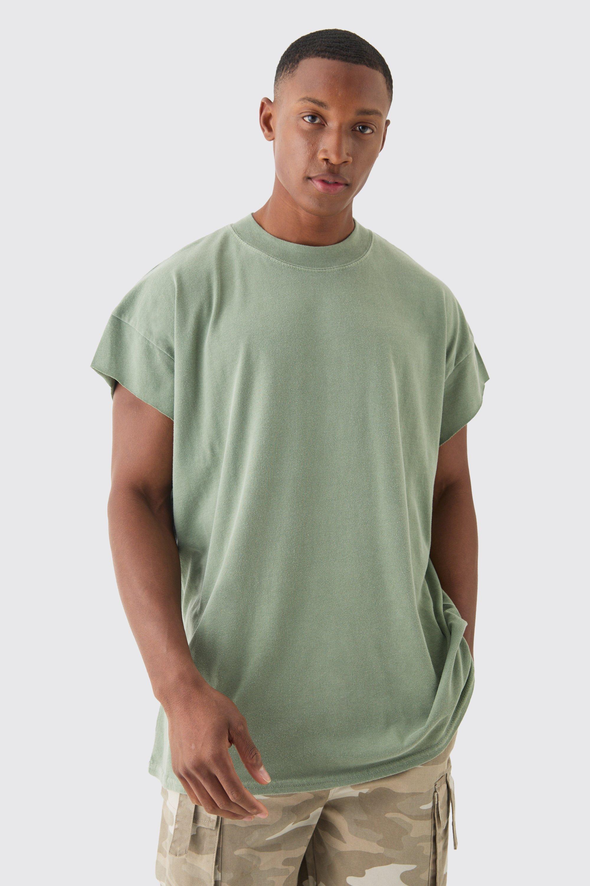Image of Oversized Wash Cut Off Sleeves T-shirt, Verde
