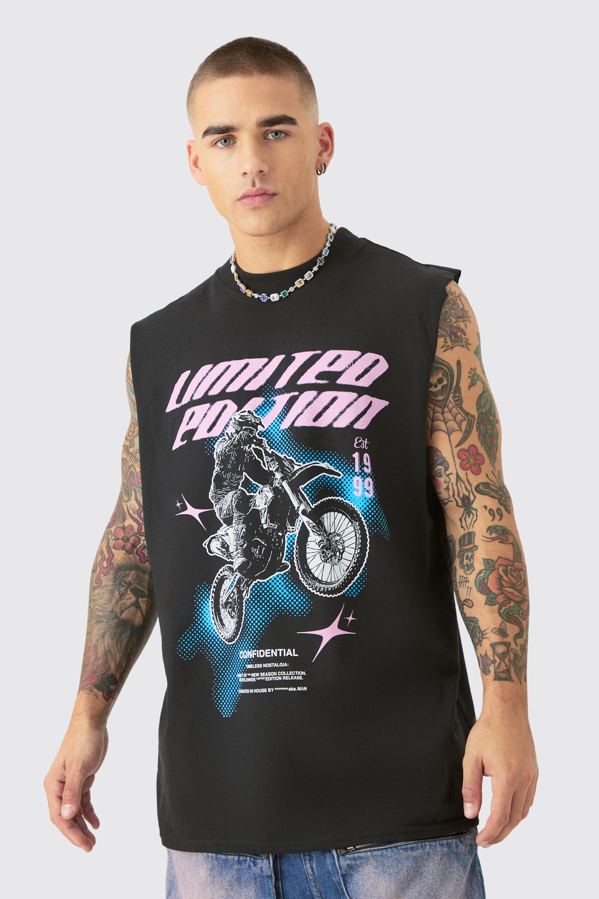 Mens Black Oversized Limited Edition Motorbike vest, Black