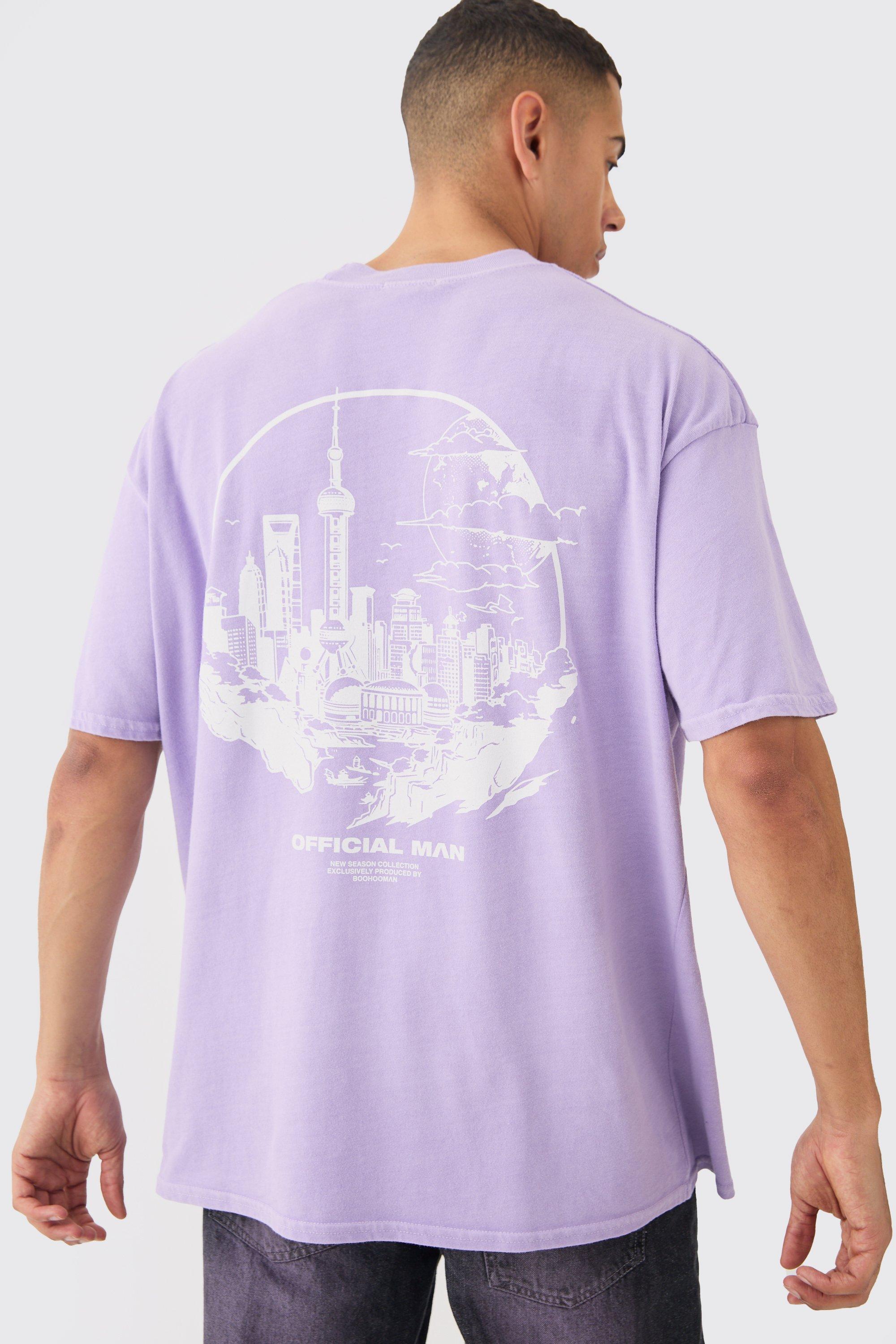 Image of Oversized City Stencil Wash T-shirt, Purple