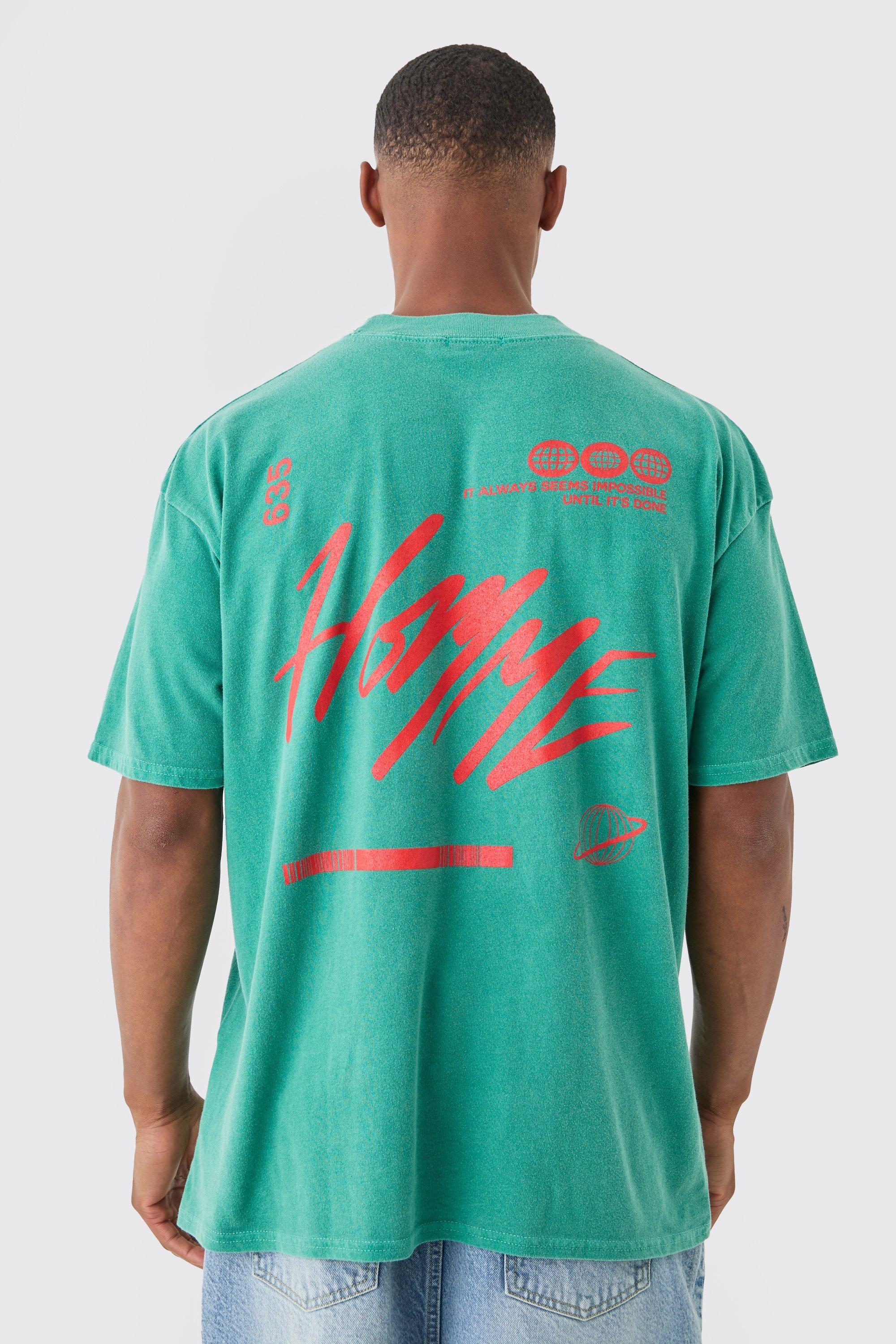 Image of Oversized Extended Neck Homme Wash T-shirt, Verde