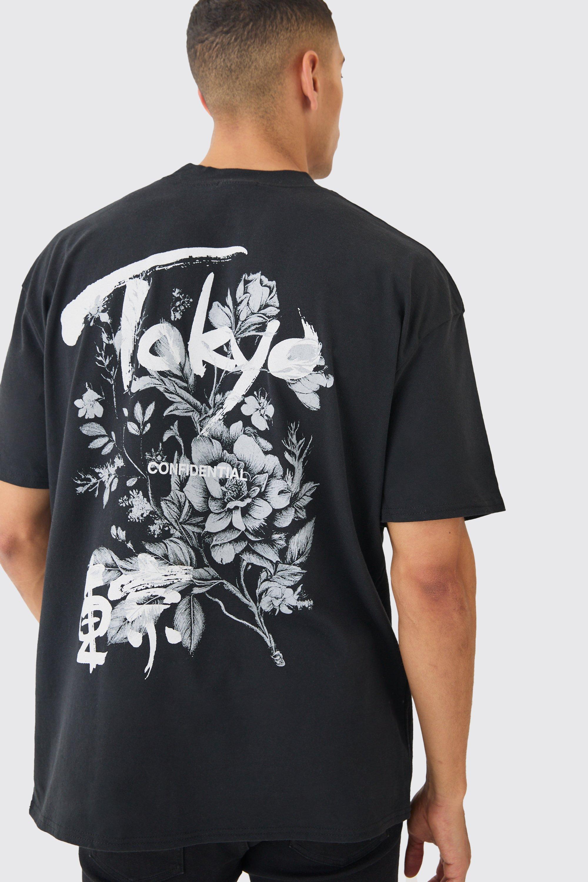 Image of Oversized Tokyo Floral Print T-shirt, Nero