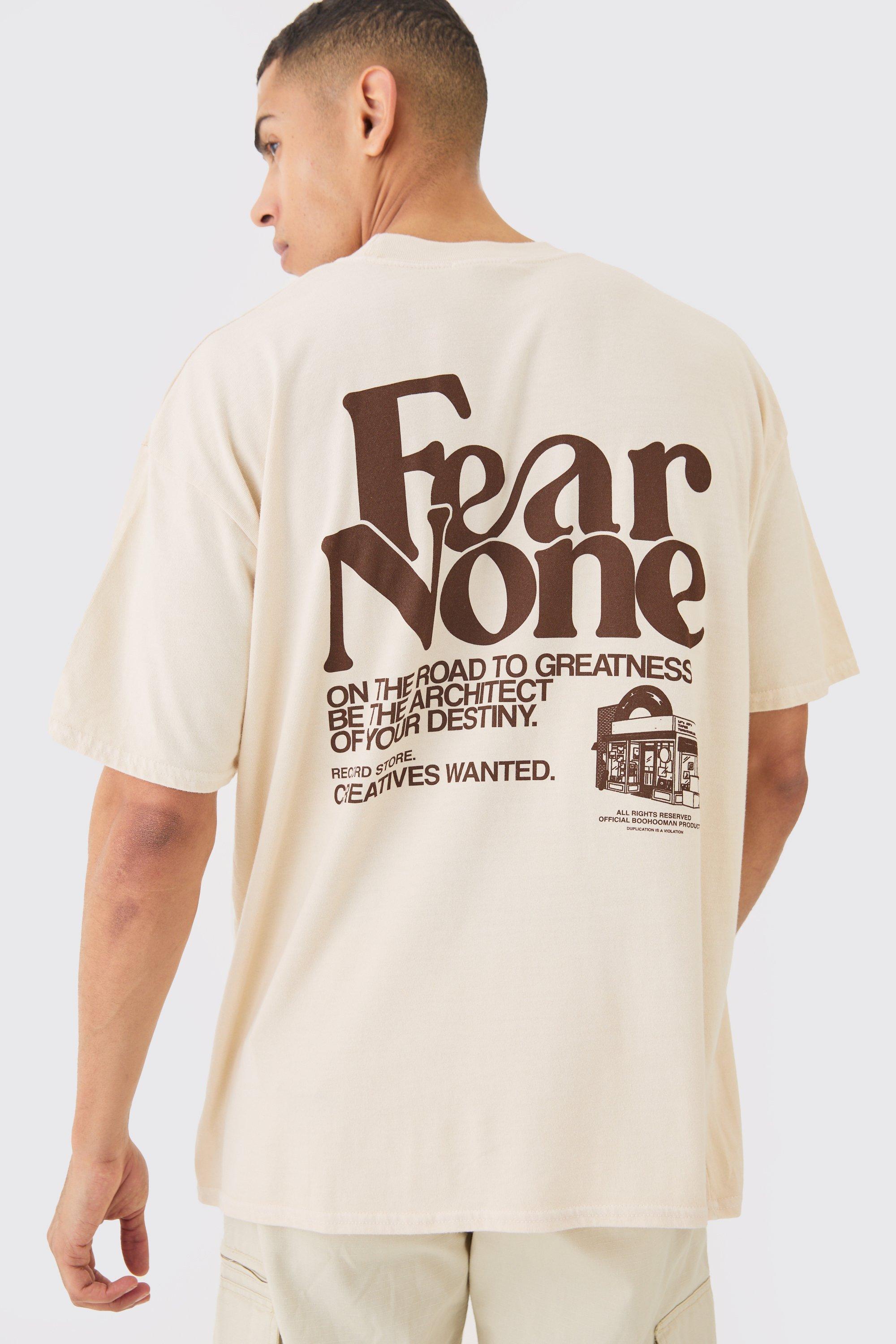 Image of Oversized Wash Fear None Print T-shirt, Cream