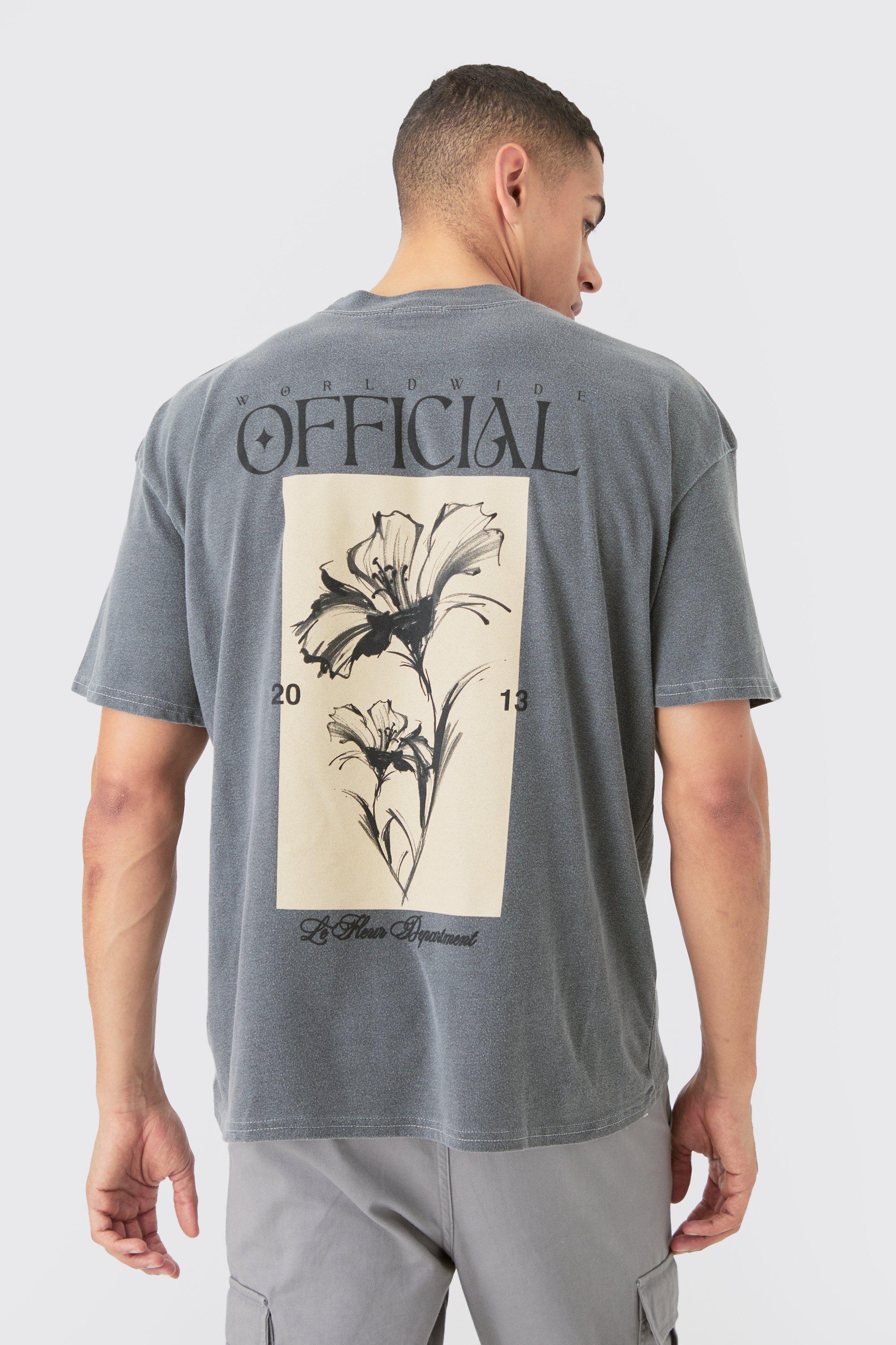 Image of Oversized Wash Official Flower Print T-shirt, Grigio