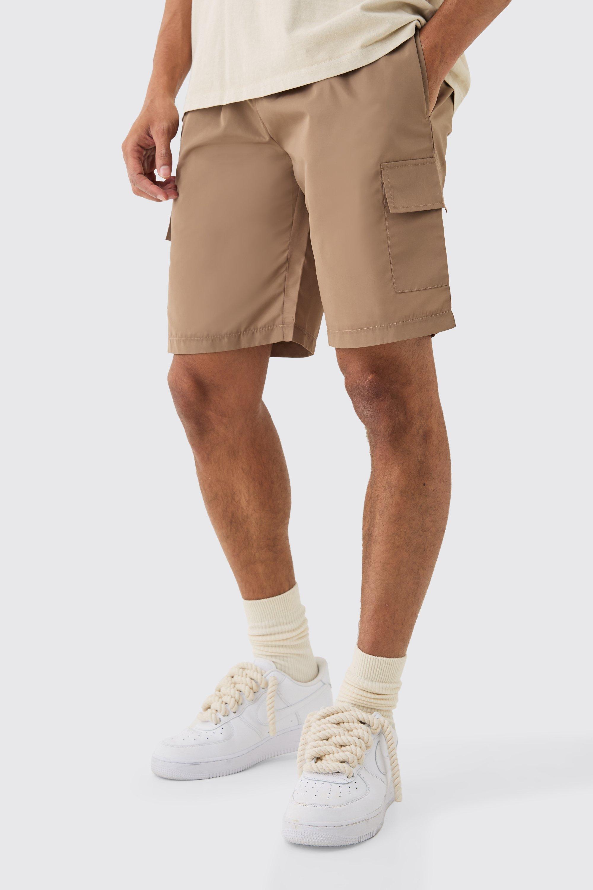 Image of Elastic Waist Toggle Cargo Shorts, Beige