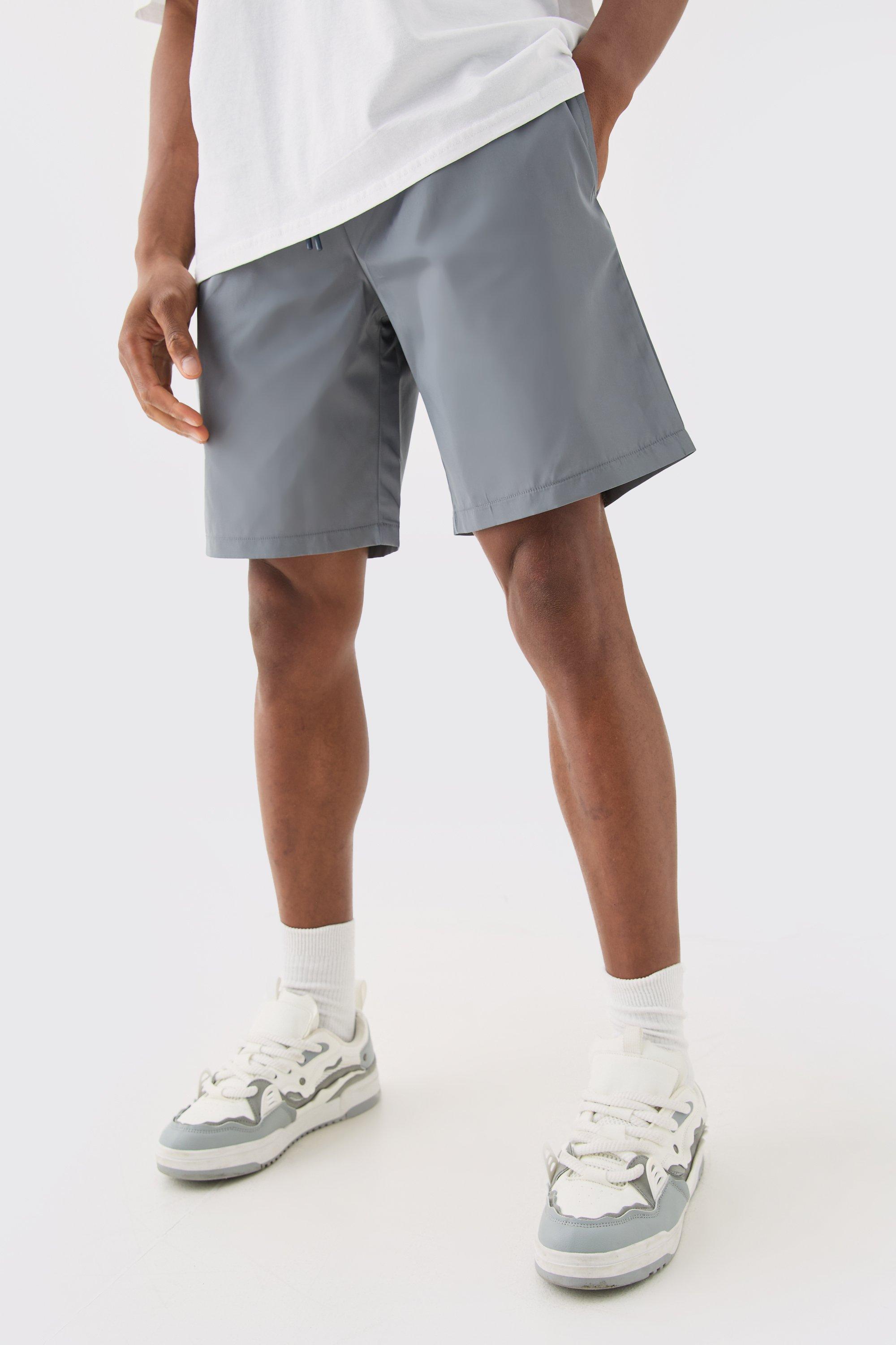 Image of Elastic Waist Comfort Nylon Shorts, Grigio