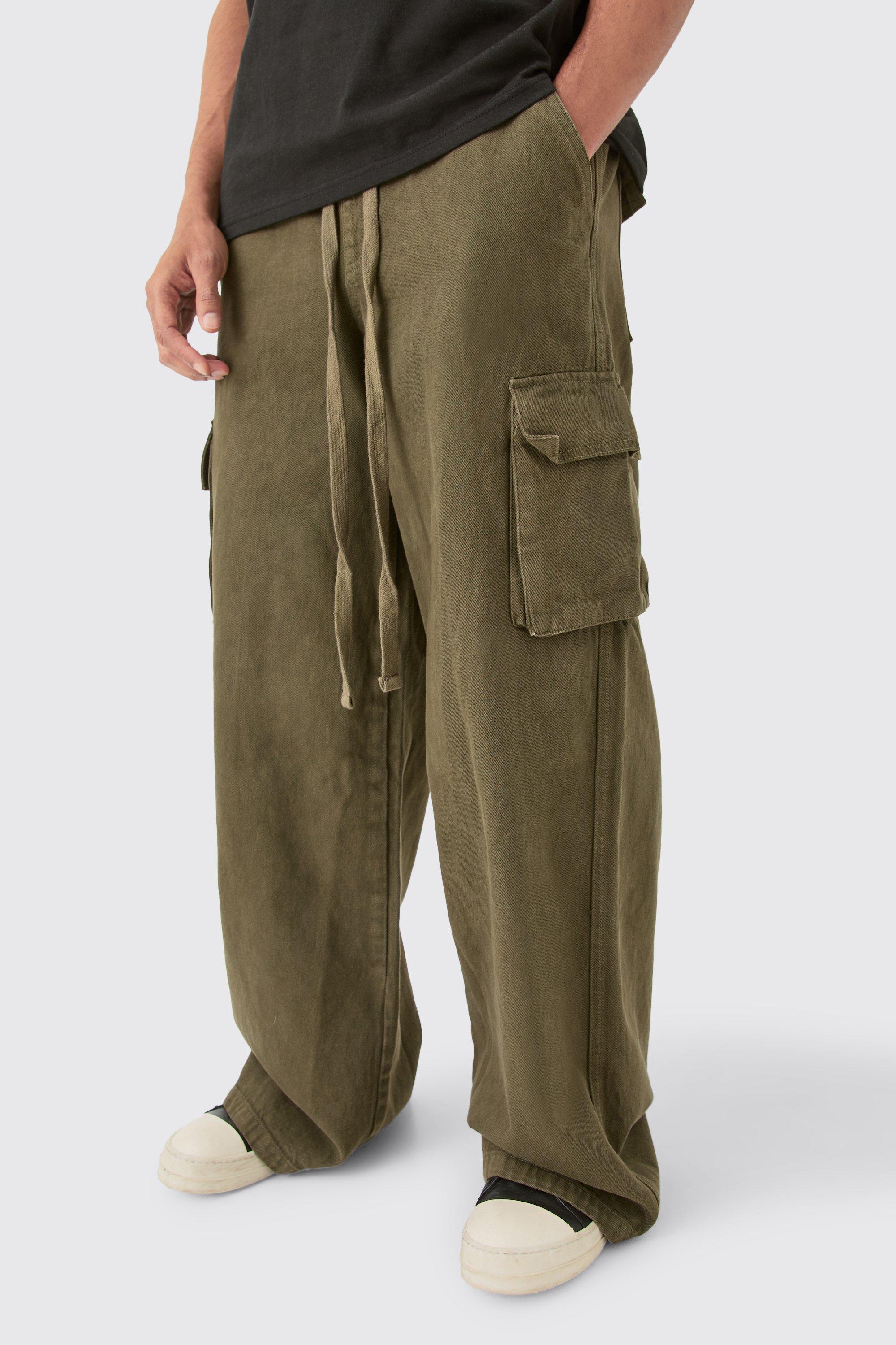 Boohoo Extreme Baggy Fit Toggle Cargo Pants In Khaki, Khaki